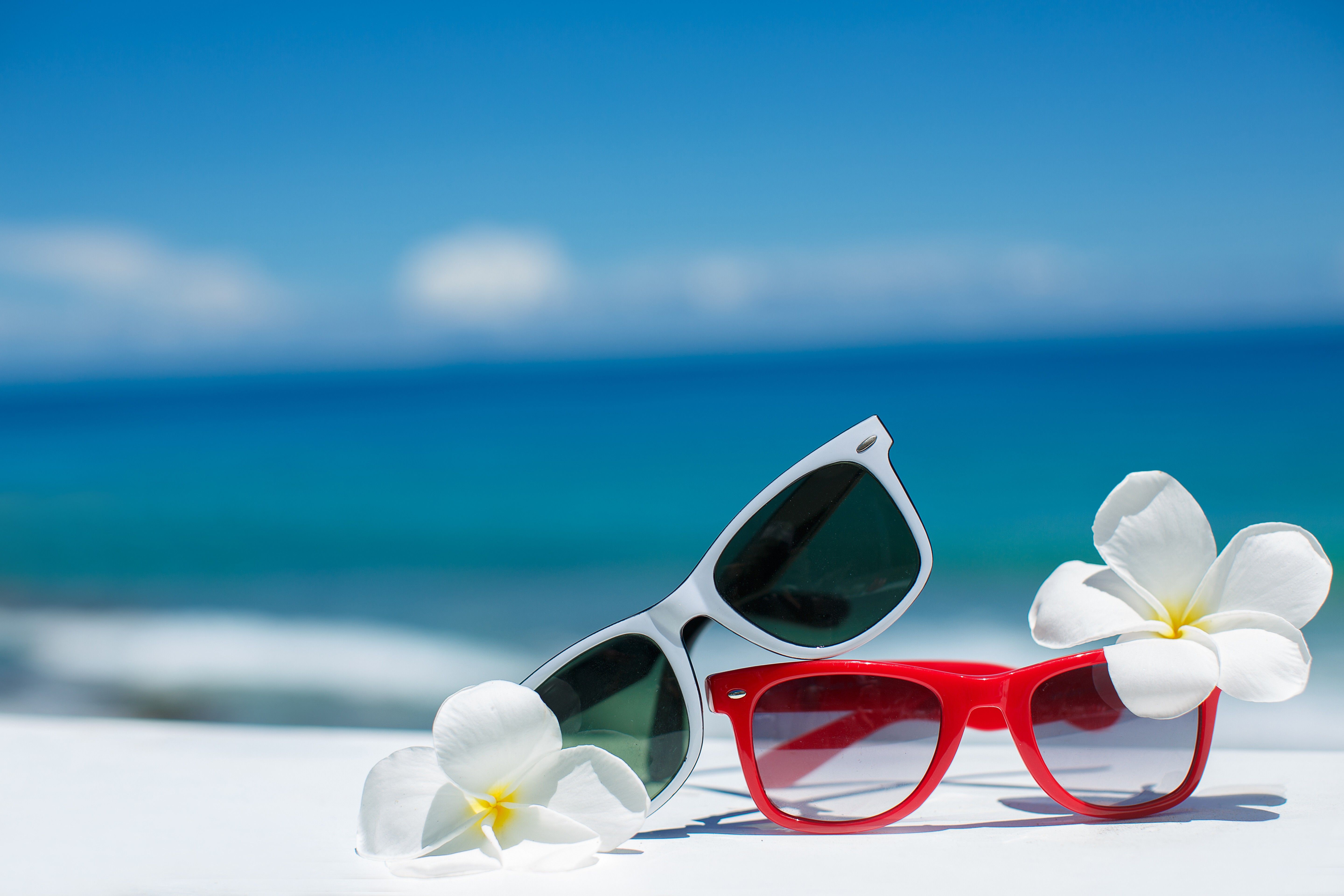 Beach Vacation Sunshine Sunglasses Sky Summer Sea Plumeria HD