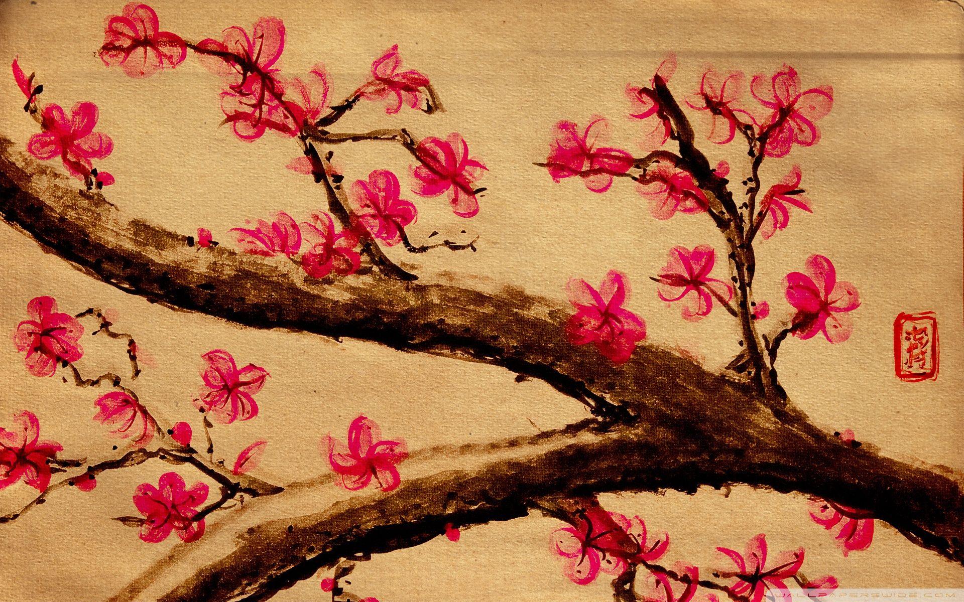 Cherry Blossom Painting Wallpaper