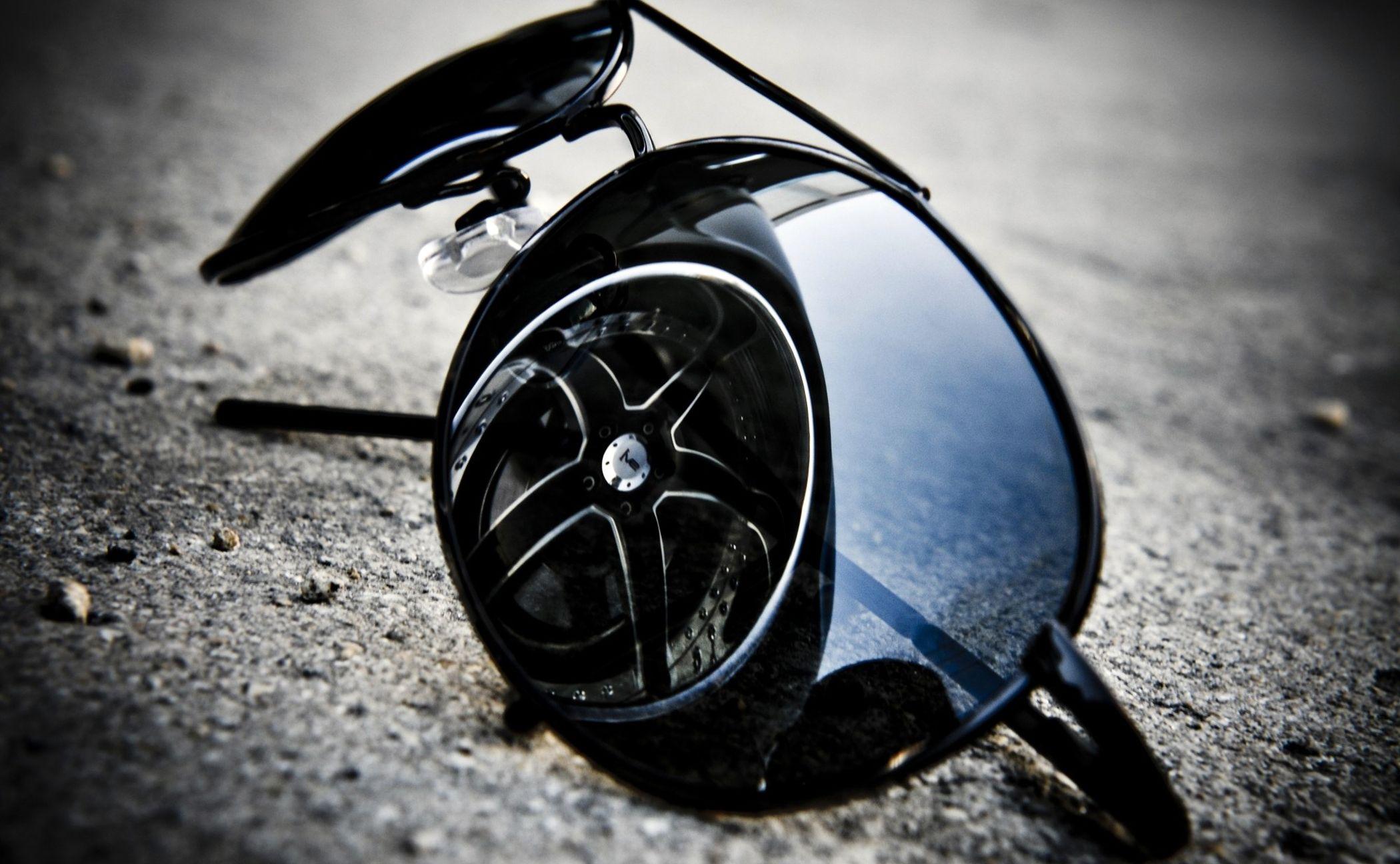 Sunglasses Reflection And Car Tire Wallpaper HD / Desktop