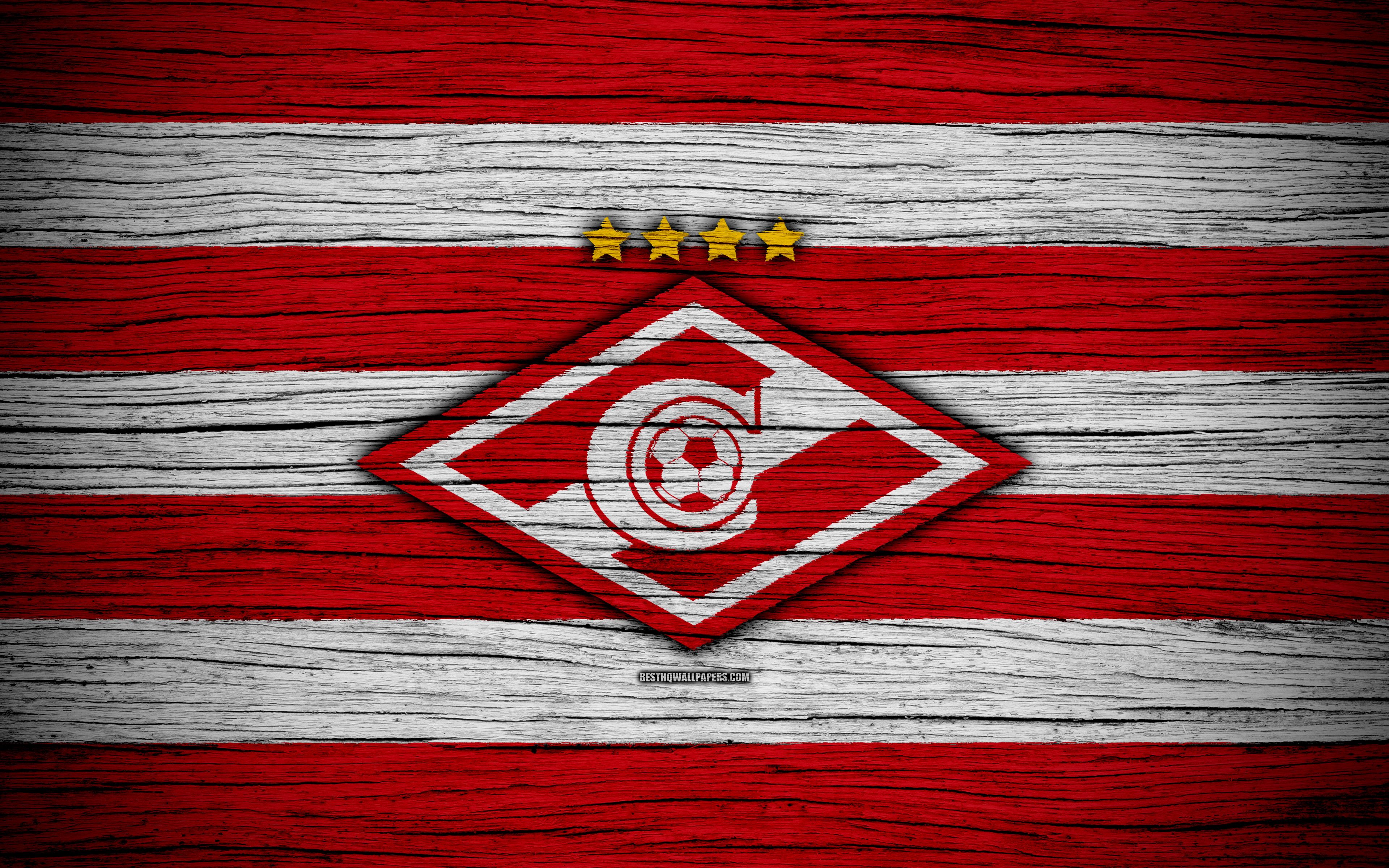 Download wallpaper FC Spartak Moscow, 4k, wooden texture, Russian