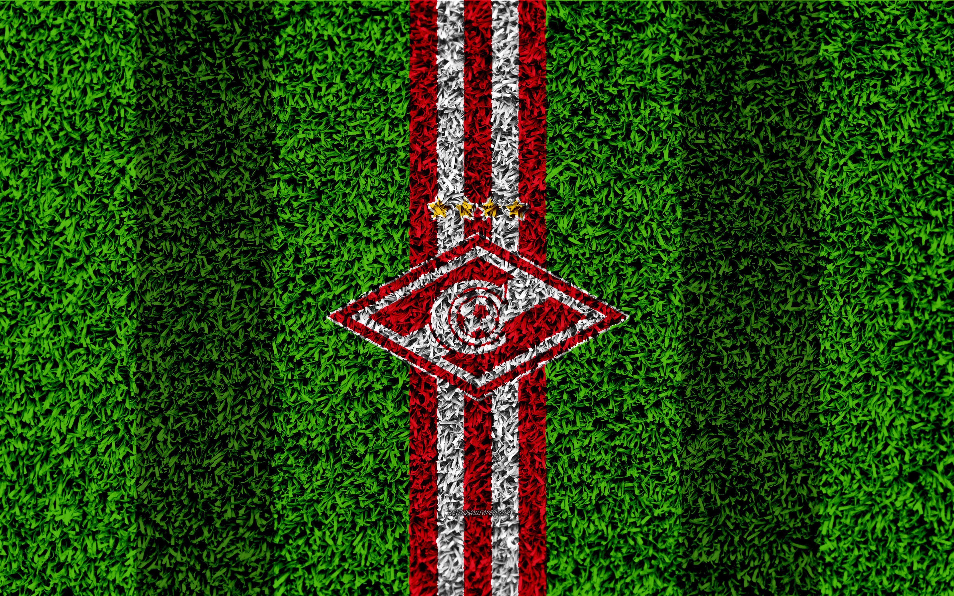 Download wallpaper FC Spartak Moscow, 4k, logo, grass texture