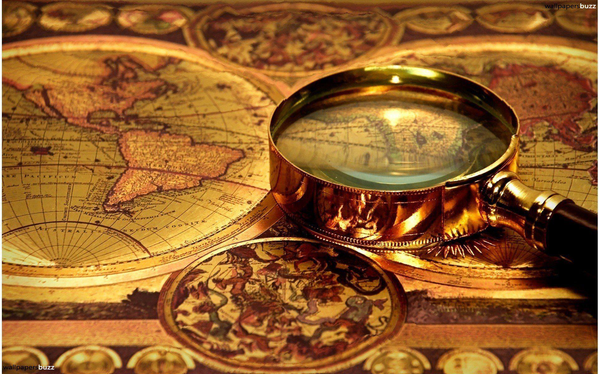 Magnifier on an old map HD Wallpaper