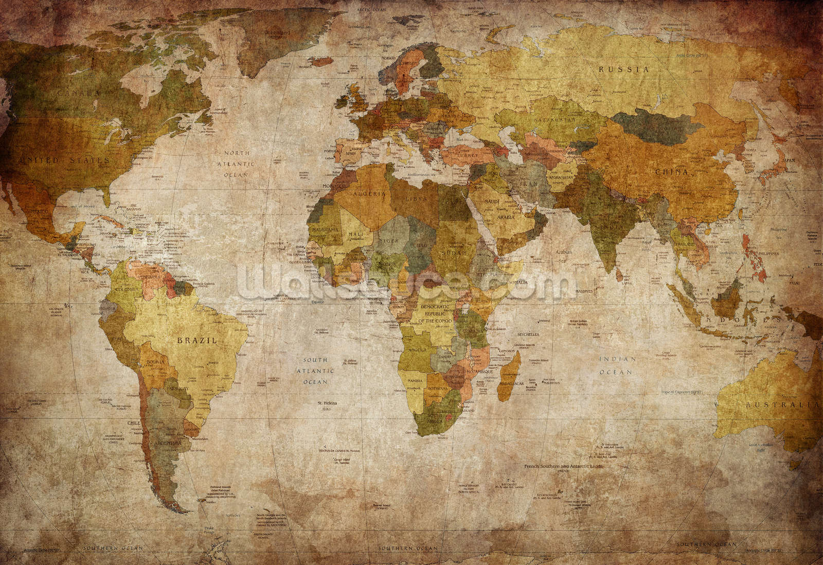 Old Style World Map Wallpaper Wall Mural