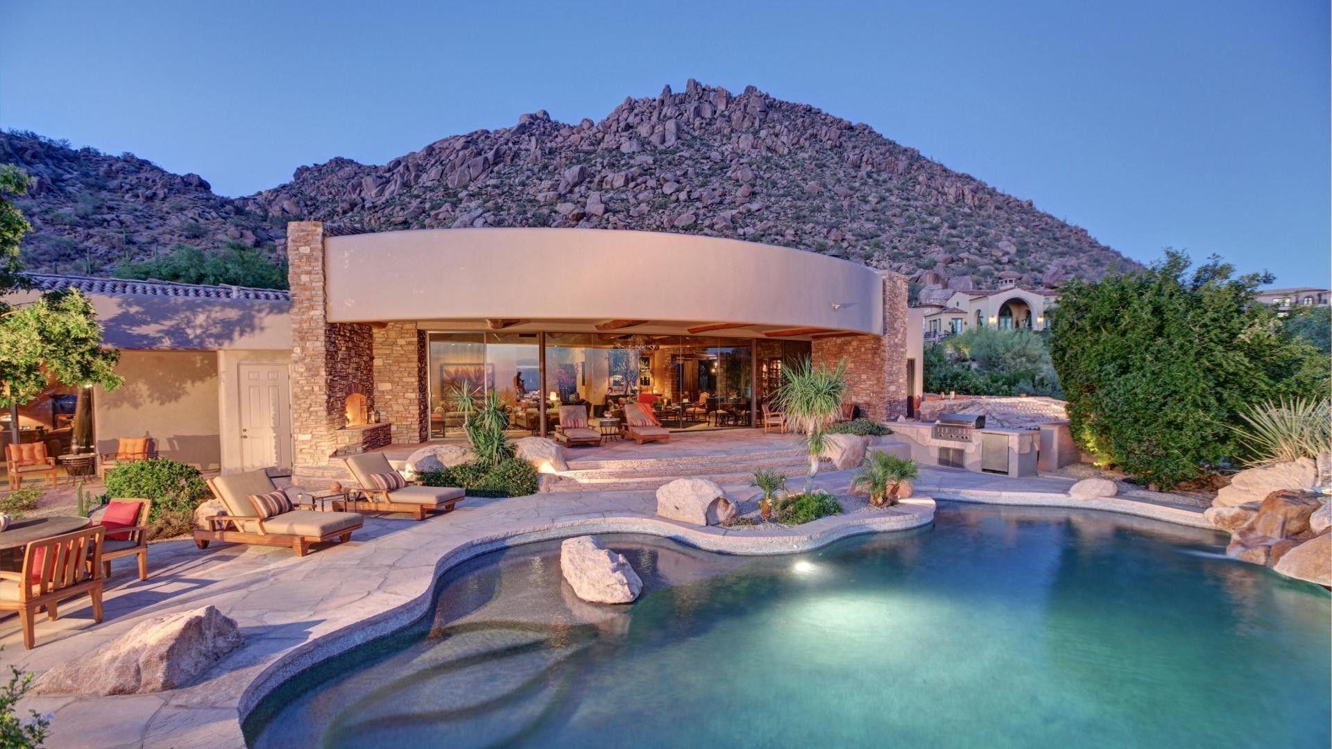 Houses: Great Backyard Contemporary Desert Home Pool Hill Stones