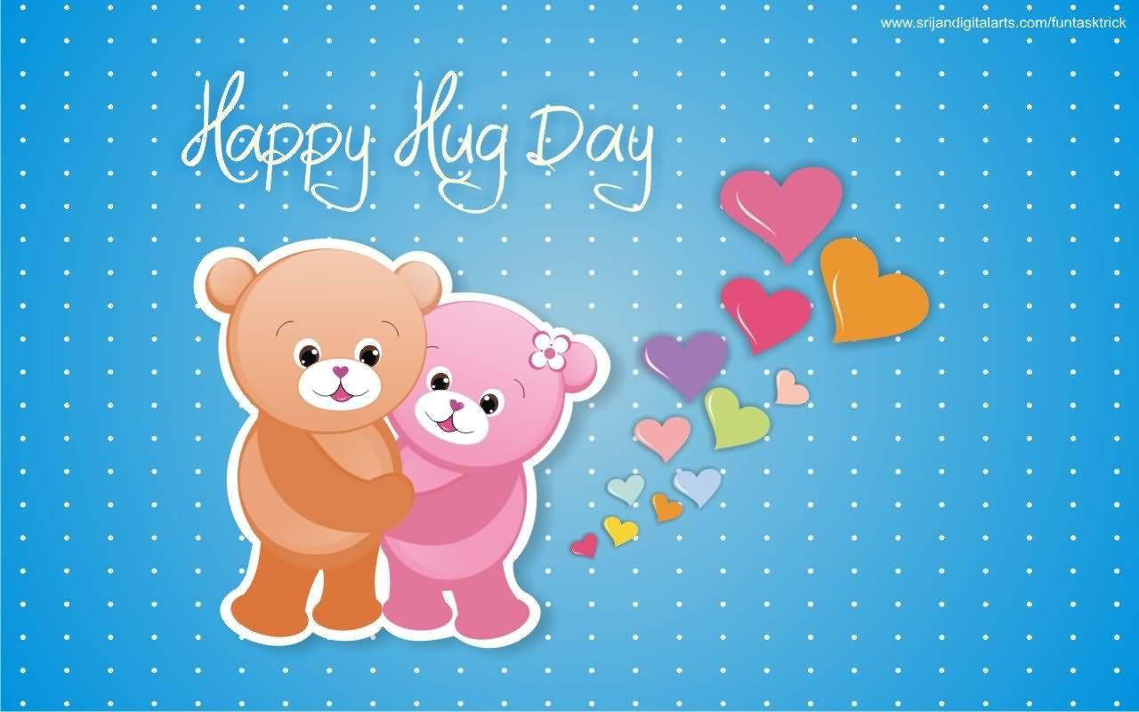 Happy Hug Day Colorful Hearts And Teddy Bears Picture