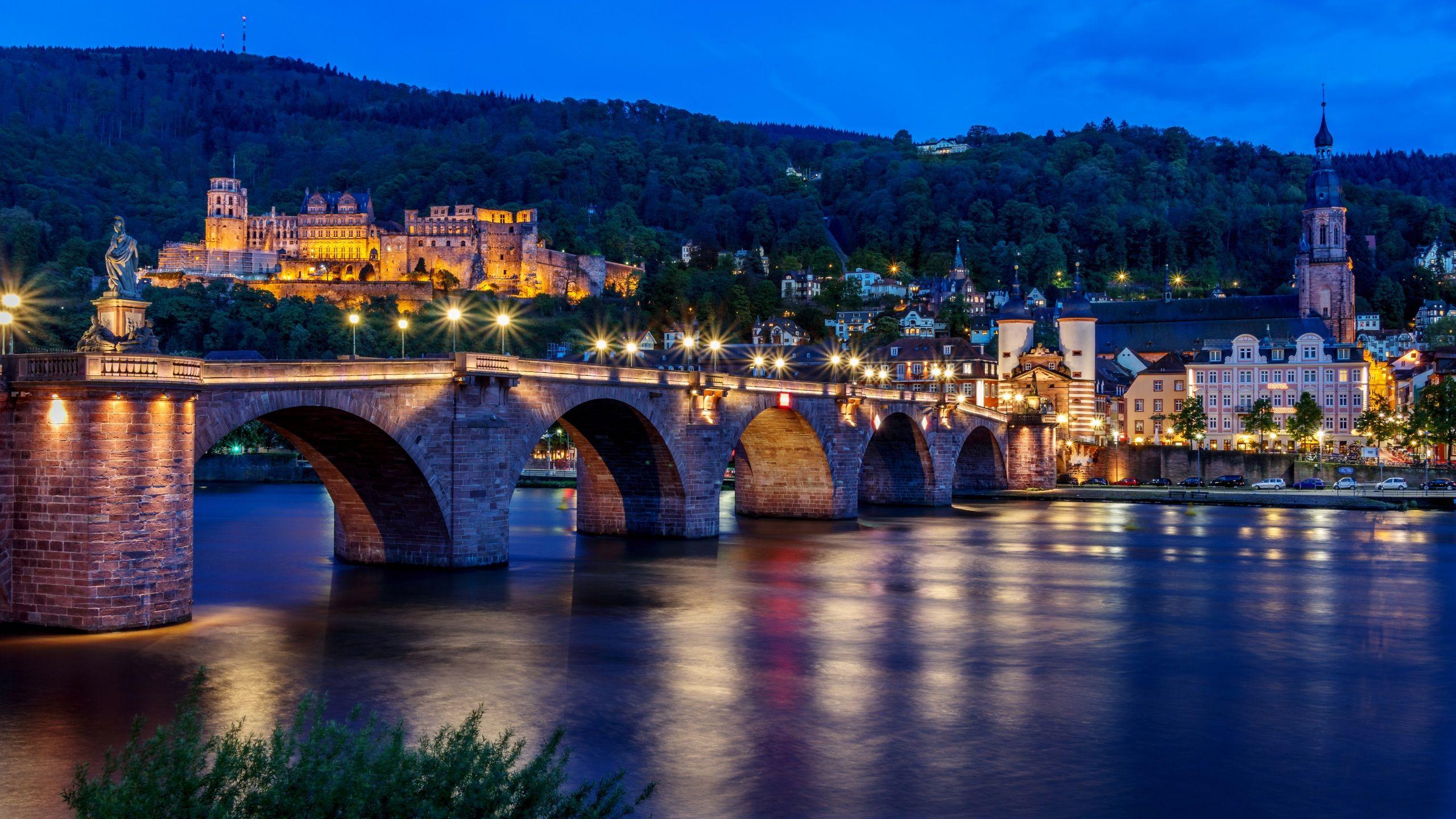 Image Germany Heidelberg Bridges Rivers Evening Street 2560x1440