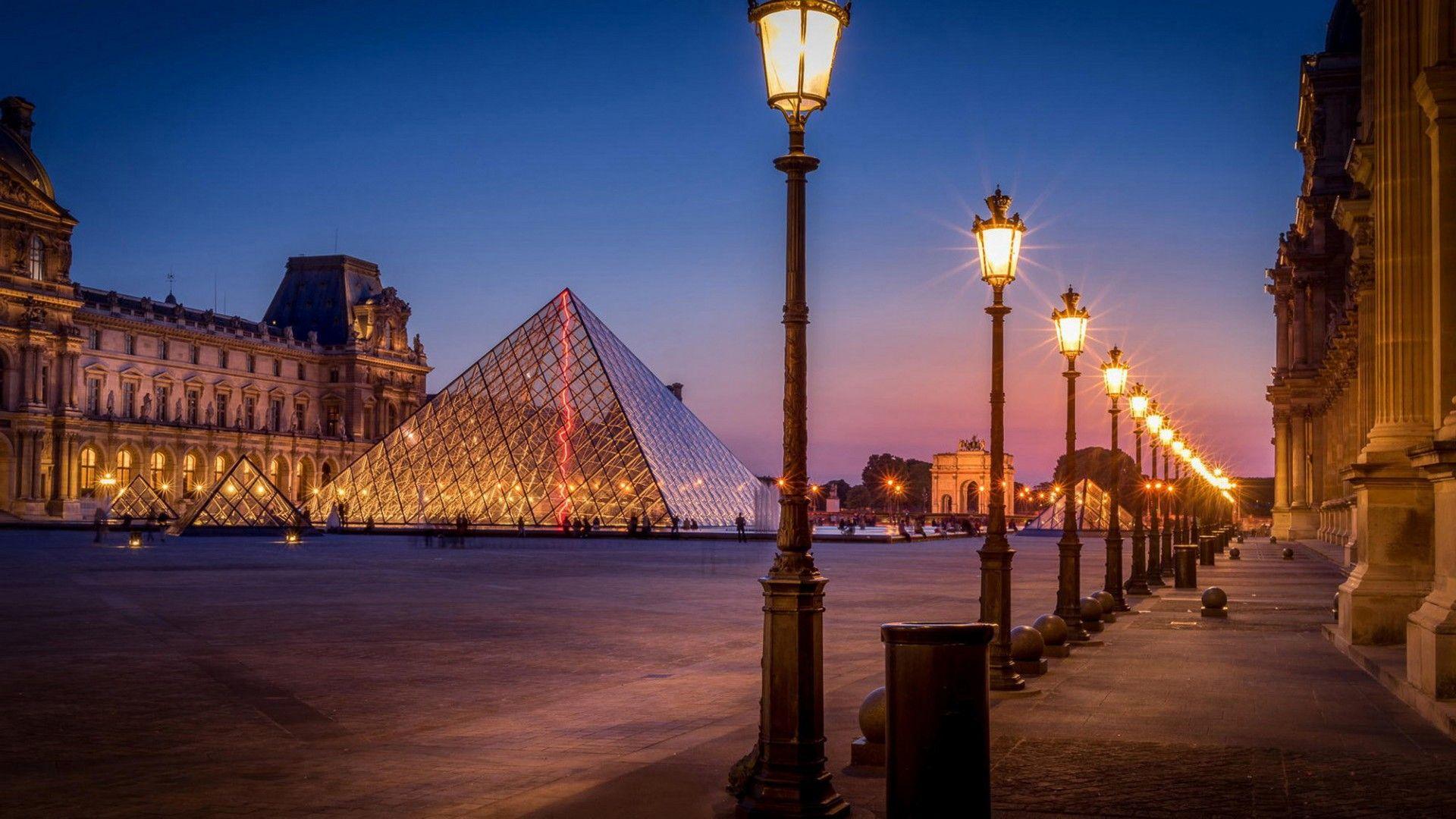 Beautiful Wallpaper HD Night Avenue Street Lights Pyramid Paris City