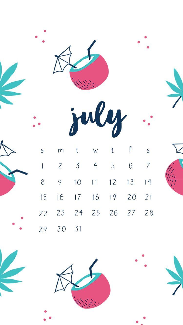Hello July 2018 iPhone Calendar Wallpaper. Image