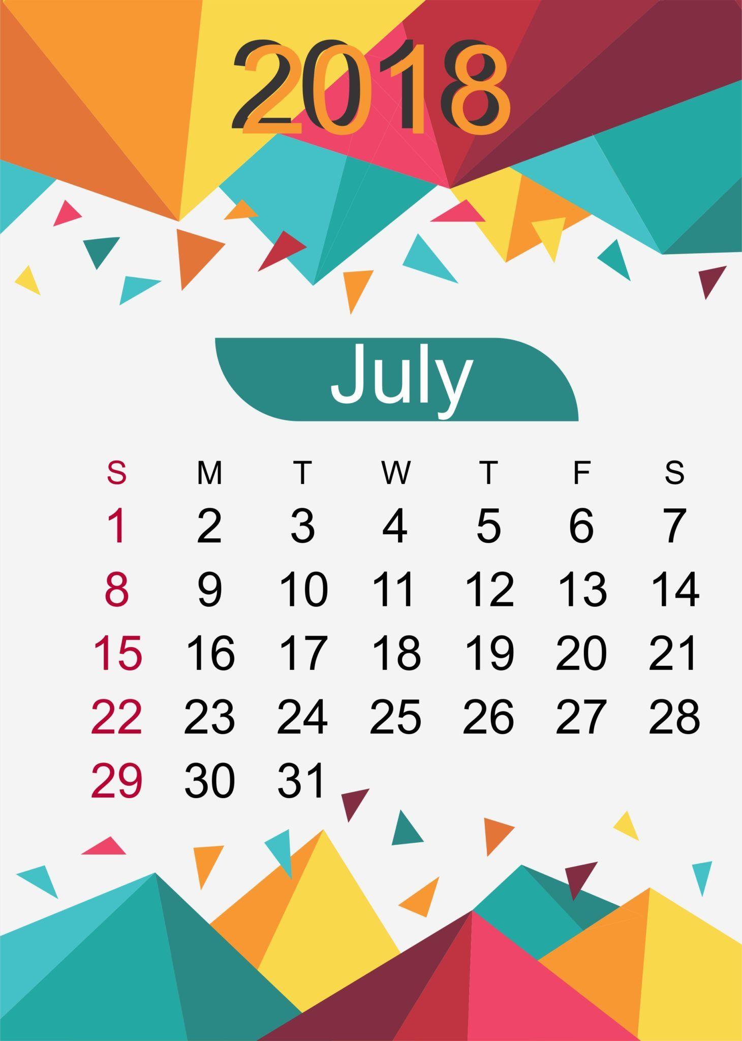 Best July Month 2018 Calendar Designs