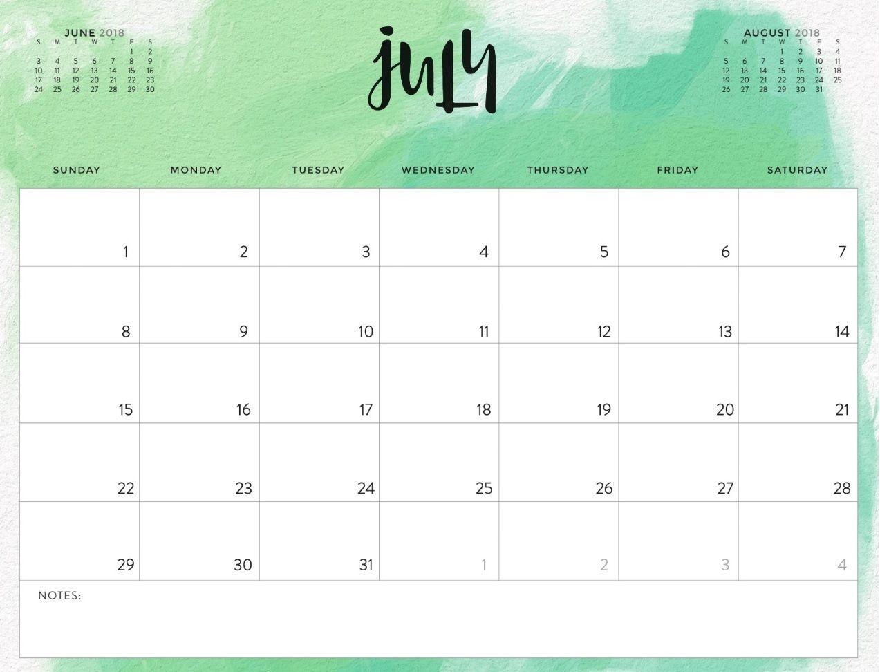 Cute July 2018 Calendar Wallpaper