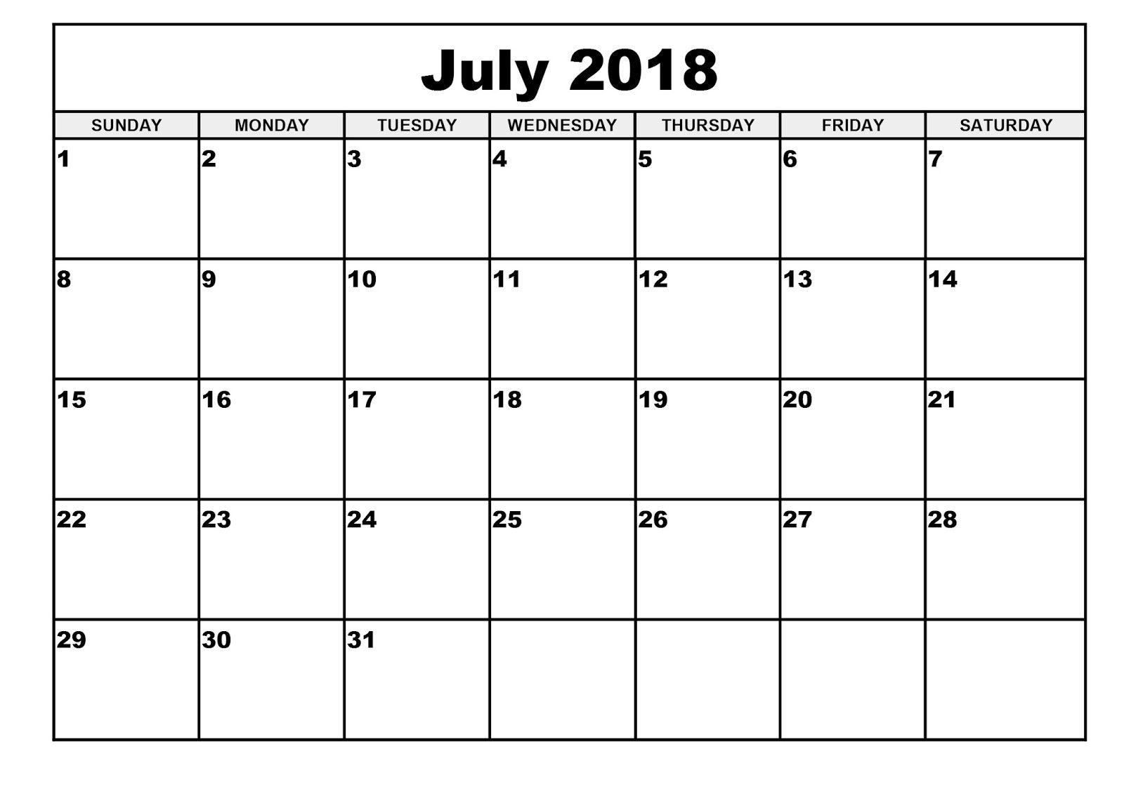 free july 2018 calendar