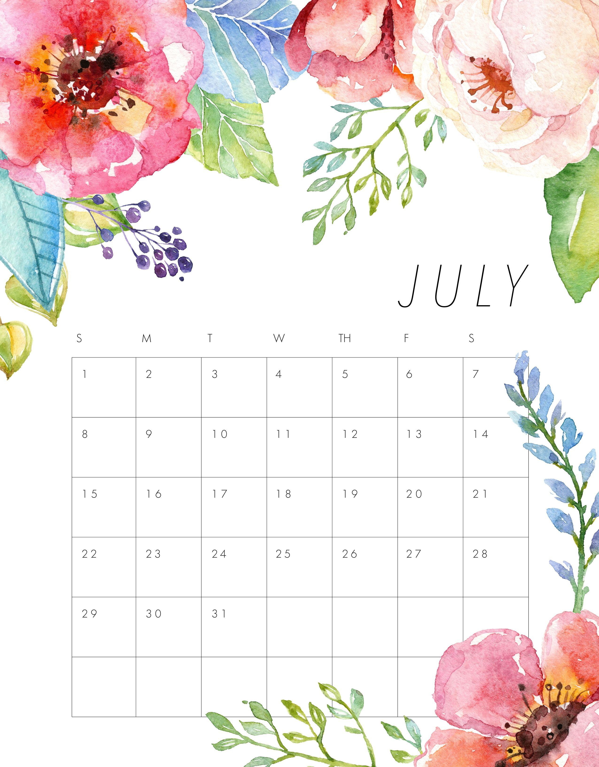 Cute July 2018 Calendar. Printable Calendar 2018 Excel
