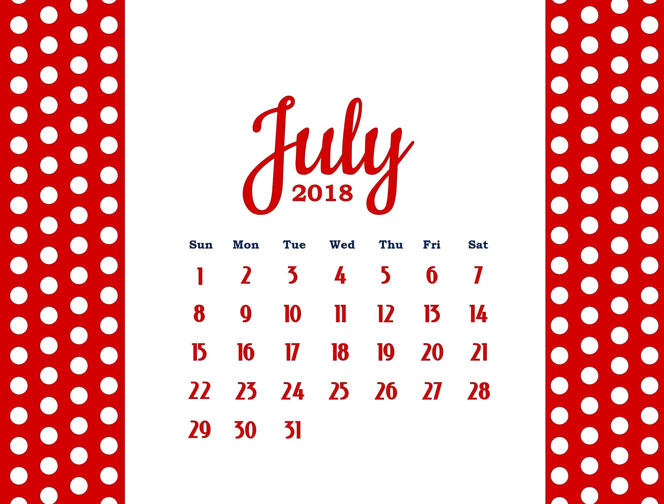 Printable July 2018 Calendar Image Wallpaper. Calendar