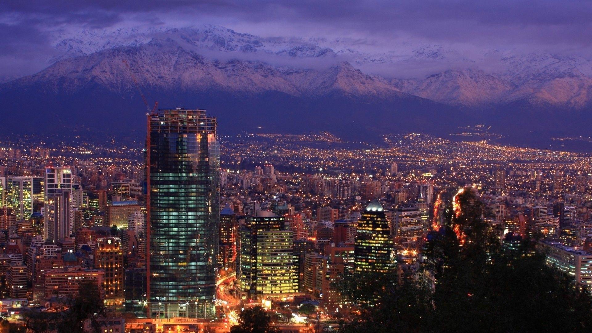 Other: Andes Mountains Santiago Chile Dusk Clouds City Lights Free