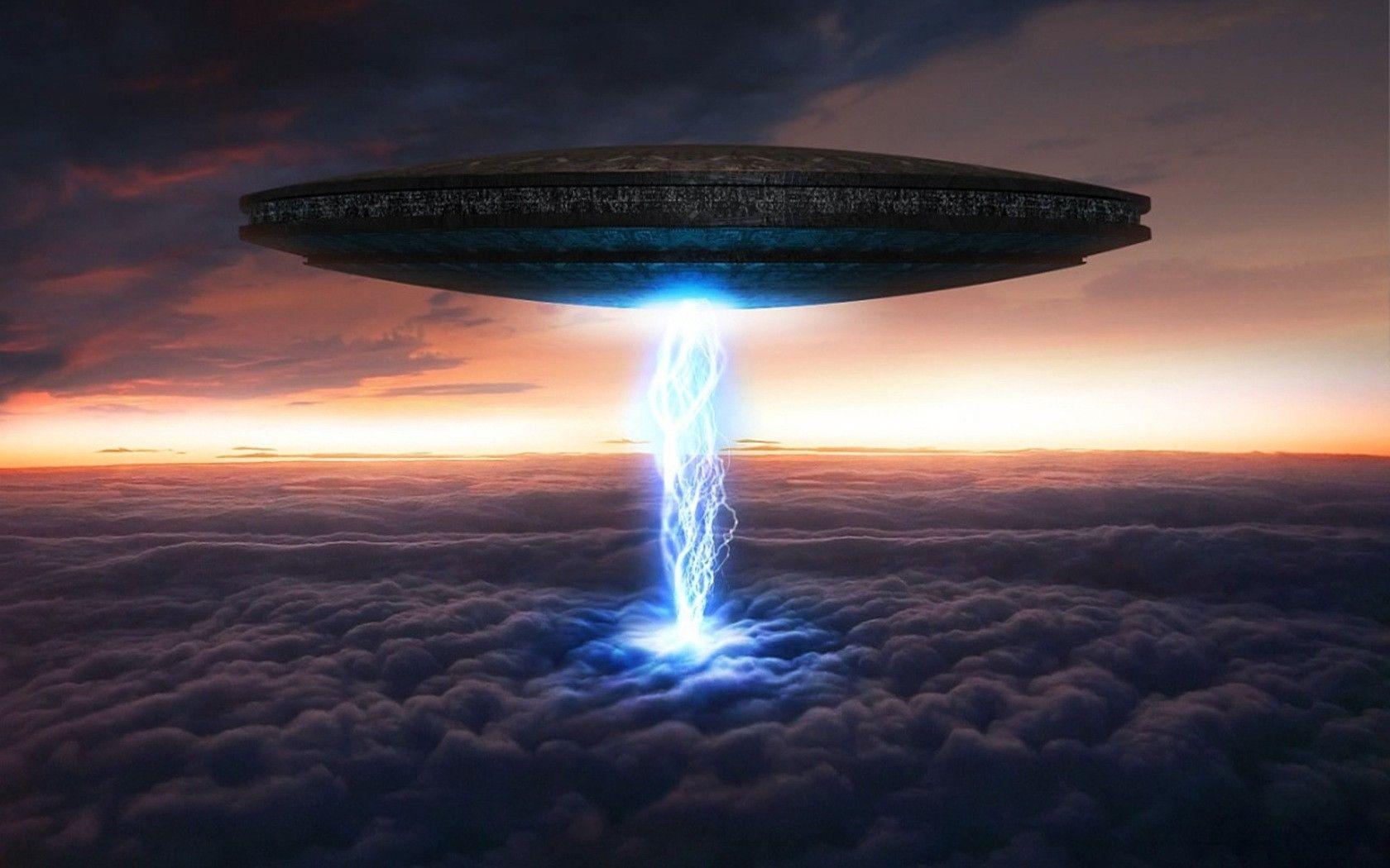 Sci fi aliens ufo spaceship spacecraft sky clouds art invasion