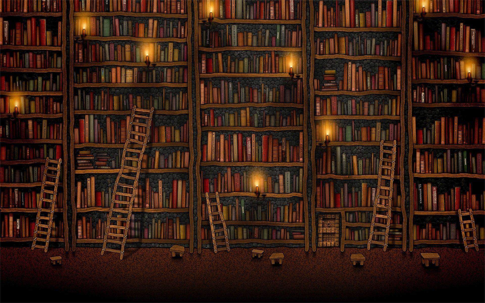 ladder, old, books wallpaper