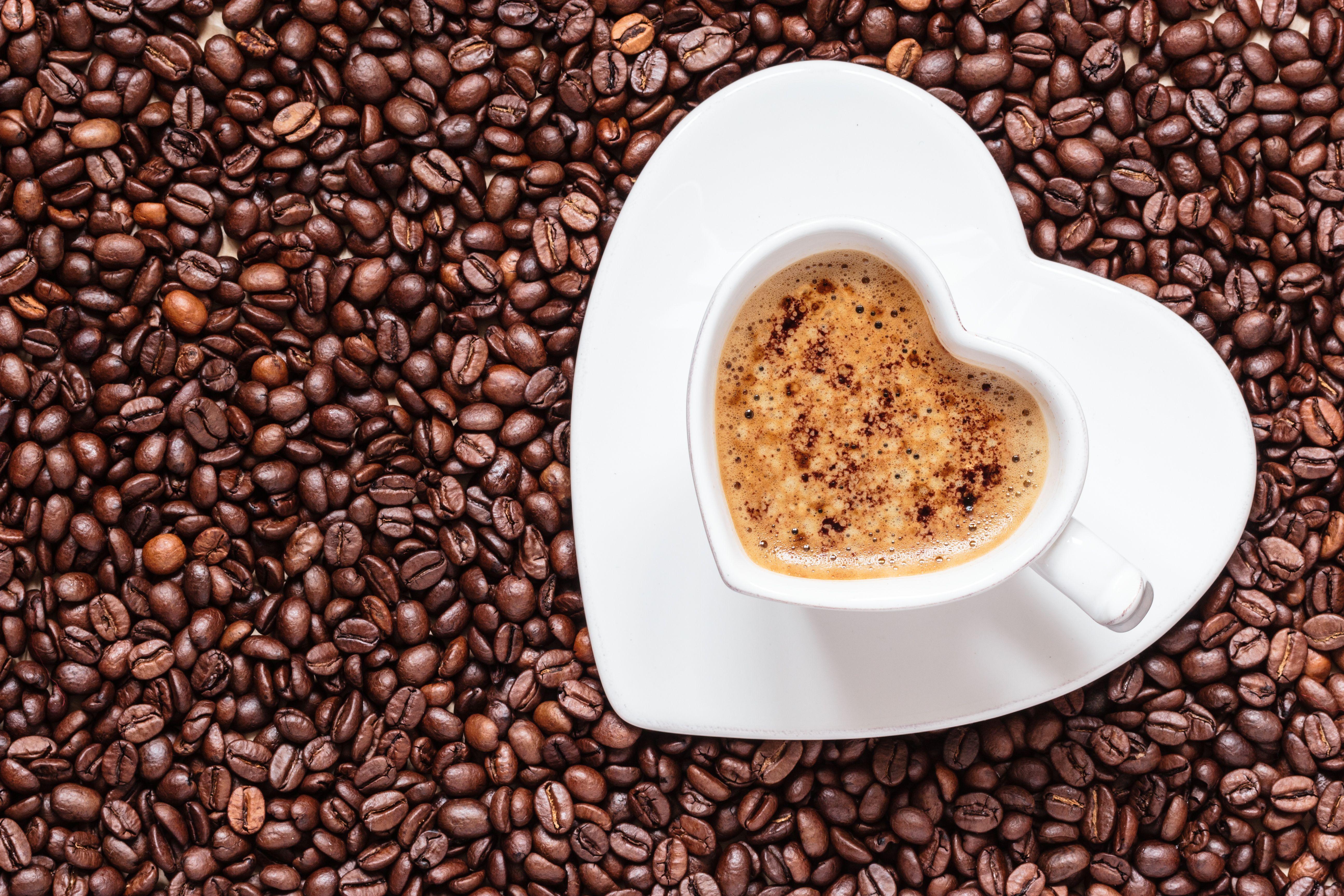 Wallpaper Coffee cup, Cappucino, Love heart, Coffee beans, 4K, 5K