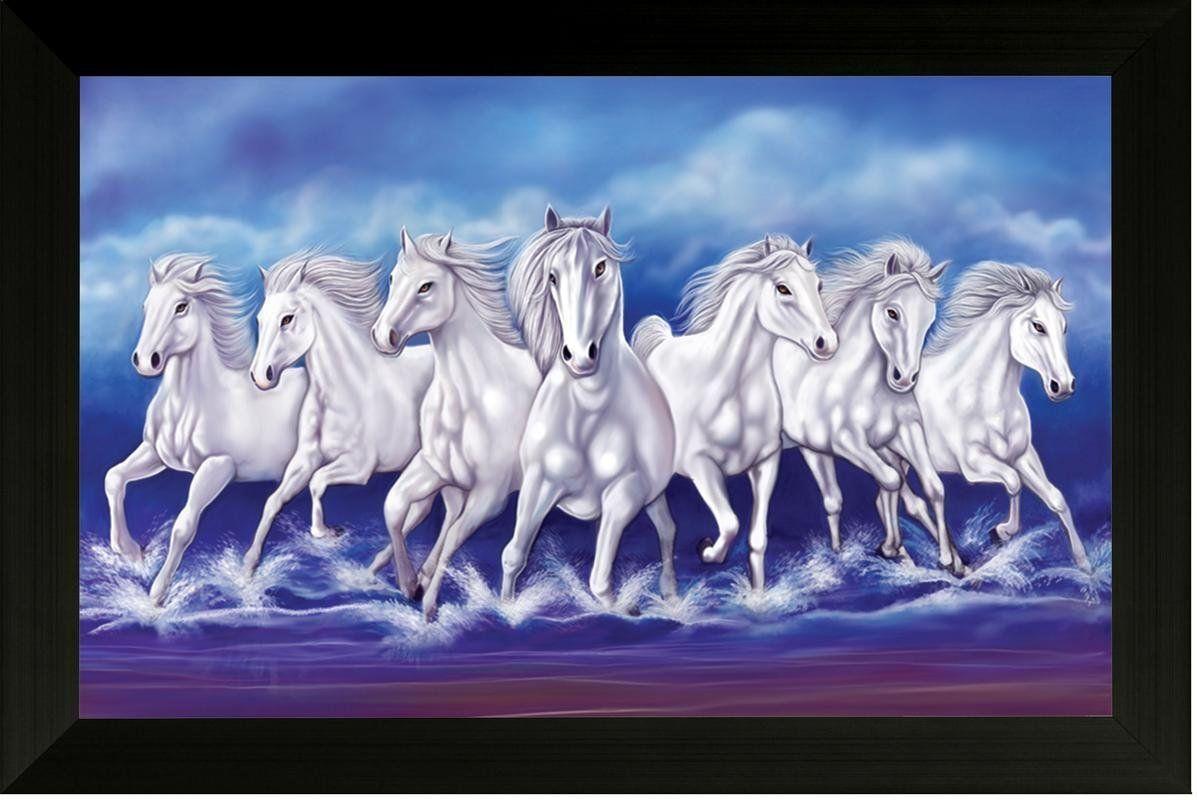 Lucky Seven Galloping White Running Horses Painting  Its Direction