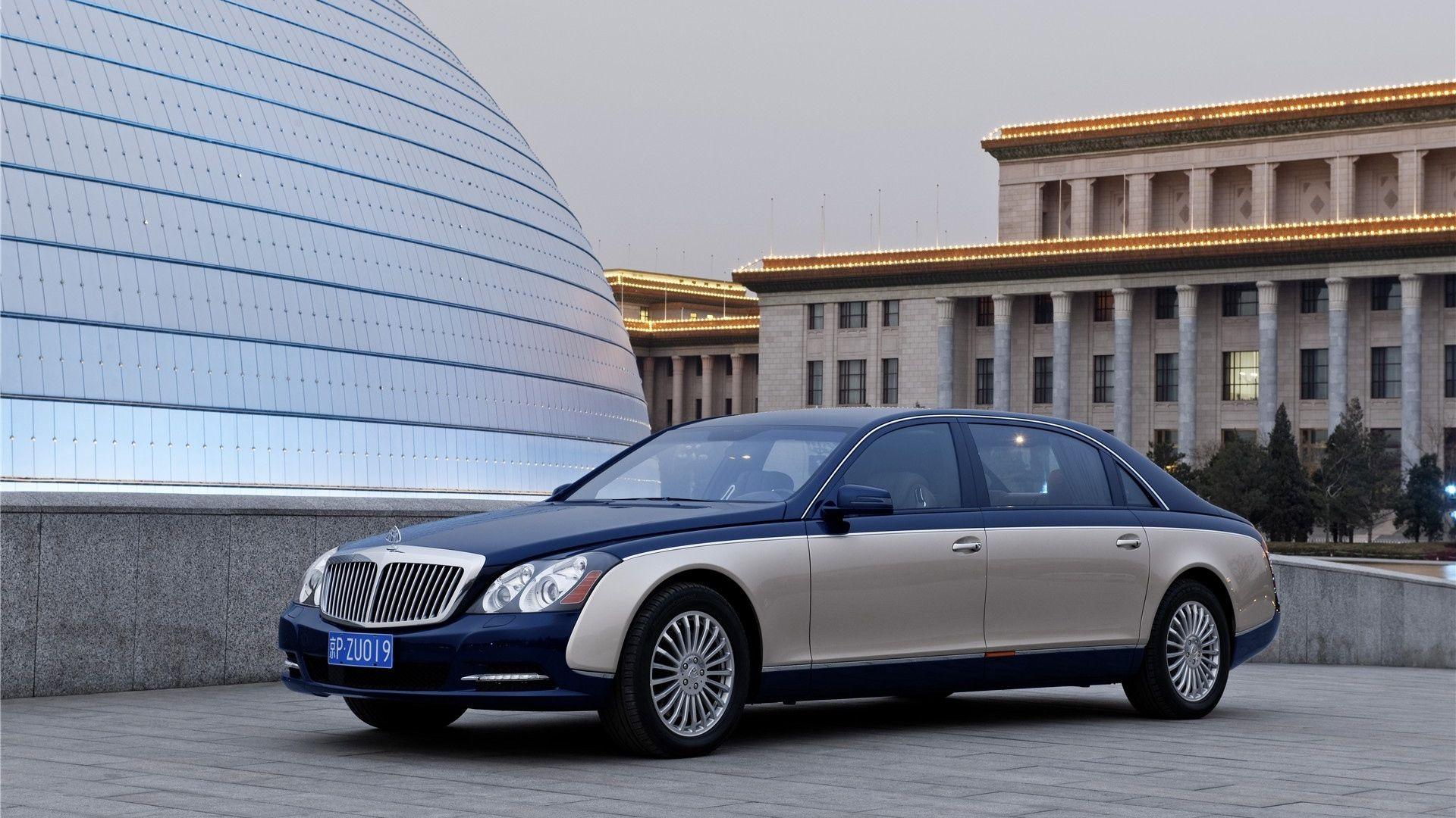 Download wallpaper 1920x1080 maybach 62 s, white, blue, city, side