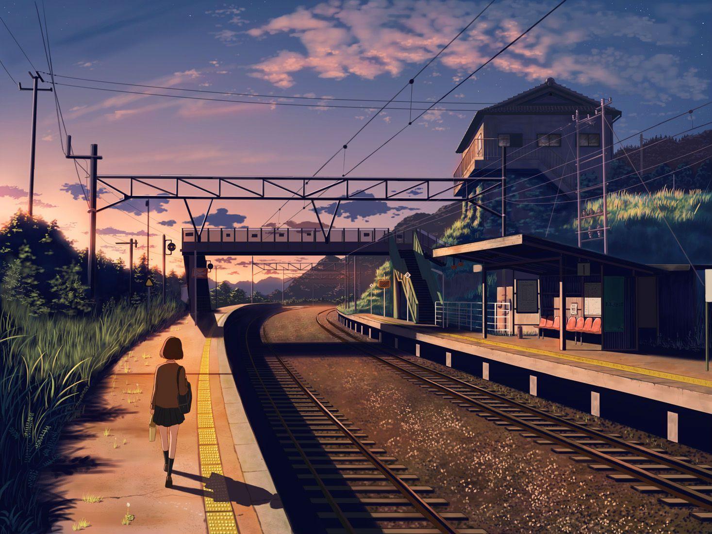 Anime Train Station wallpaper. Realistic_1. Anime