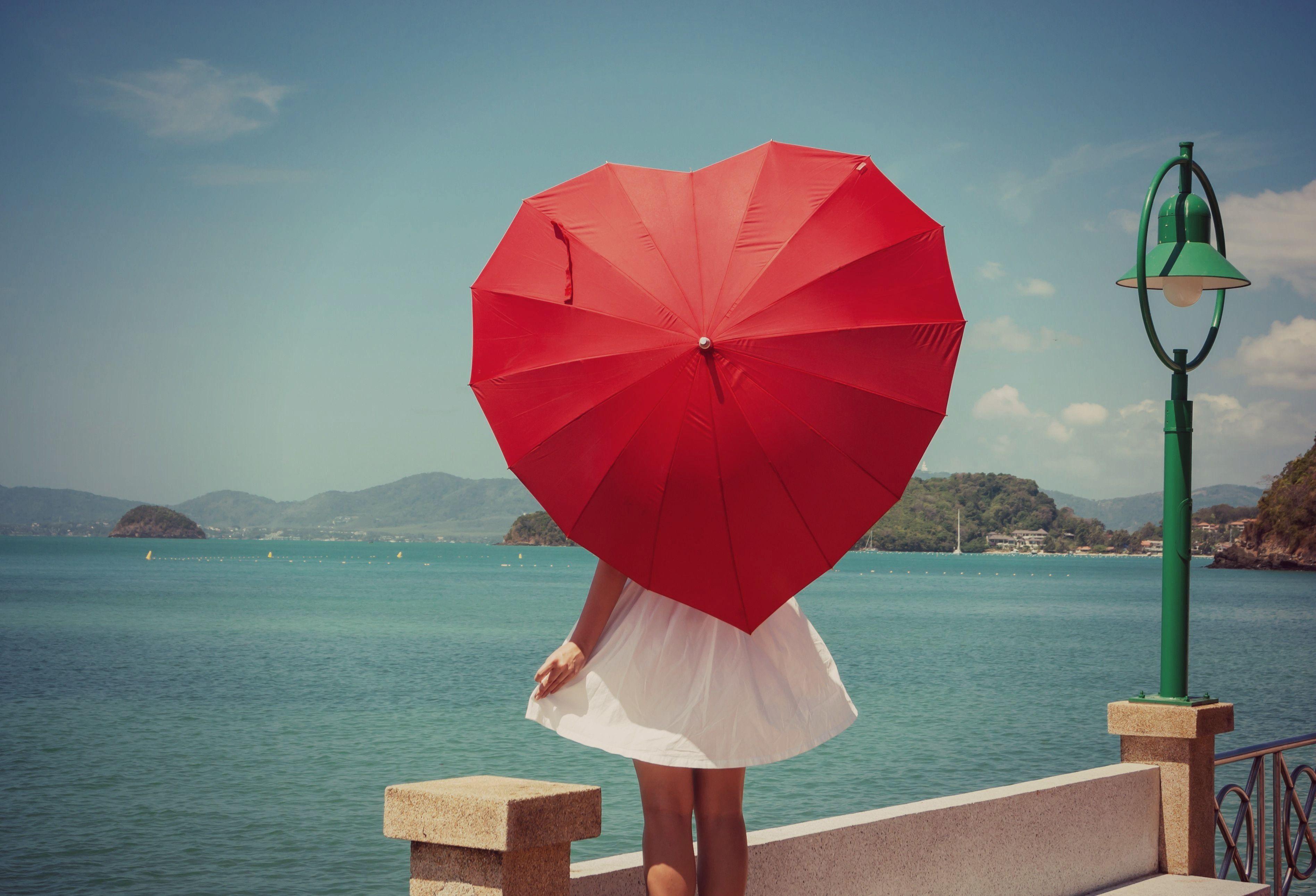 Wallpaper Girl, Umbrella, Love heart, 4K, Photography