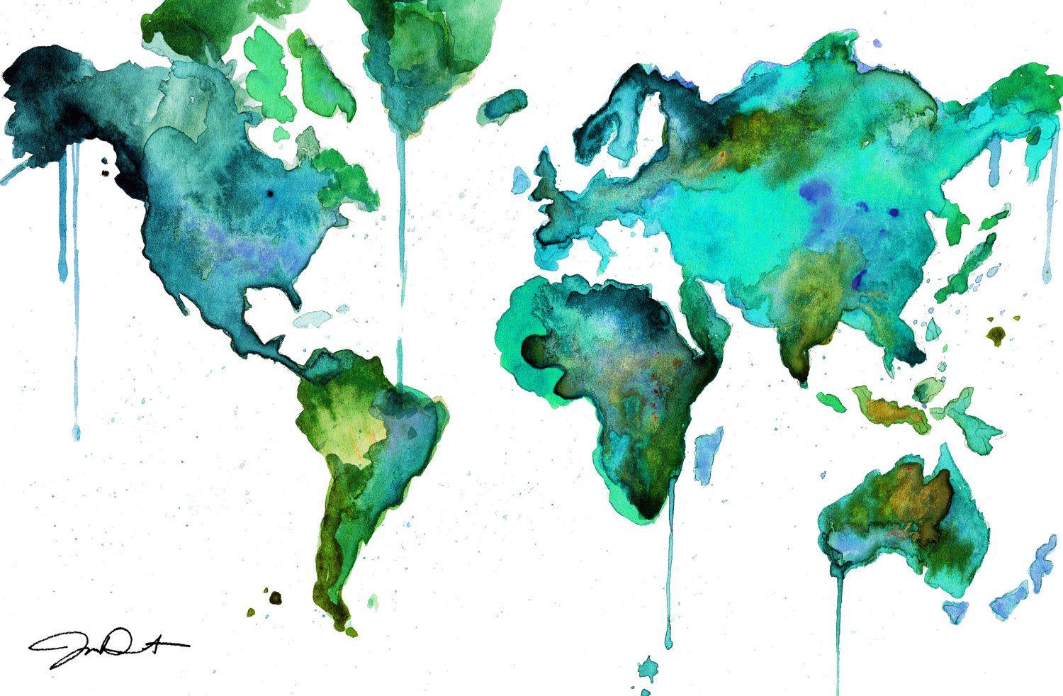 watercolor world map desktop wallpaper