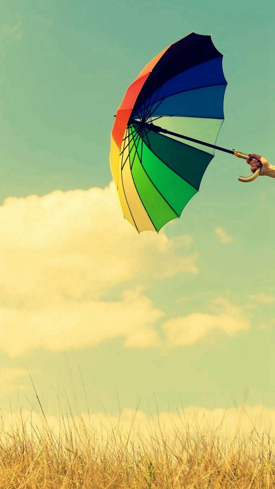 Colorful Umbrella Field Clouds iPhone 8 Wallpaper Download. iPhone