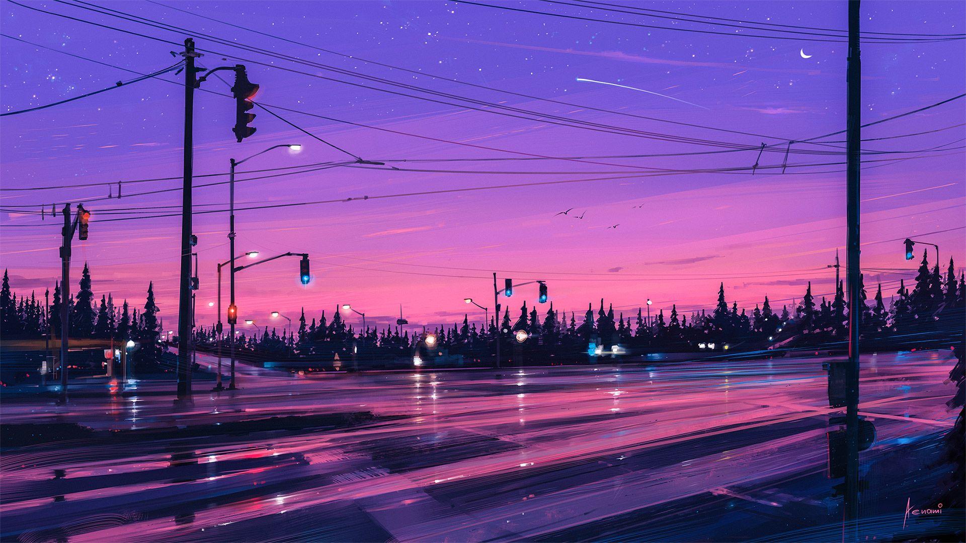 Lonely Street Lights Road, HD Artist, 4k Wallpaper, Image