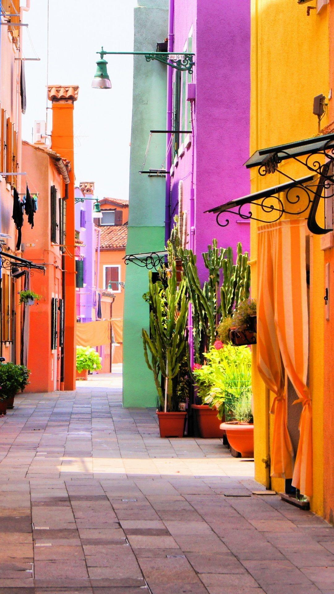 Colorful Italy Street Multicolored Houses Android Wallpaper free download