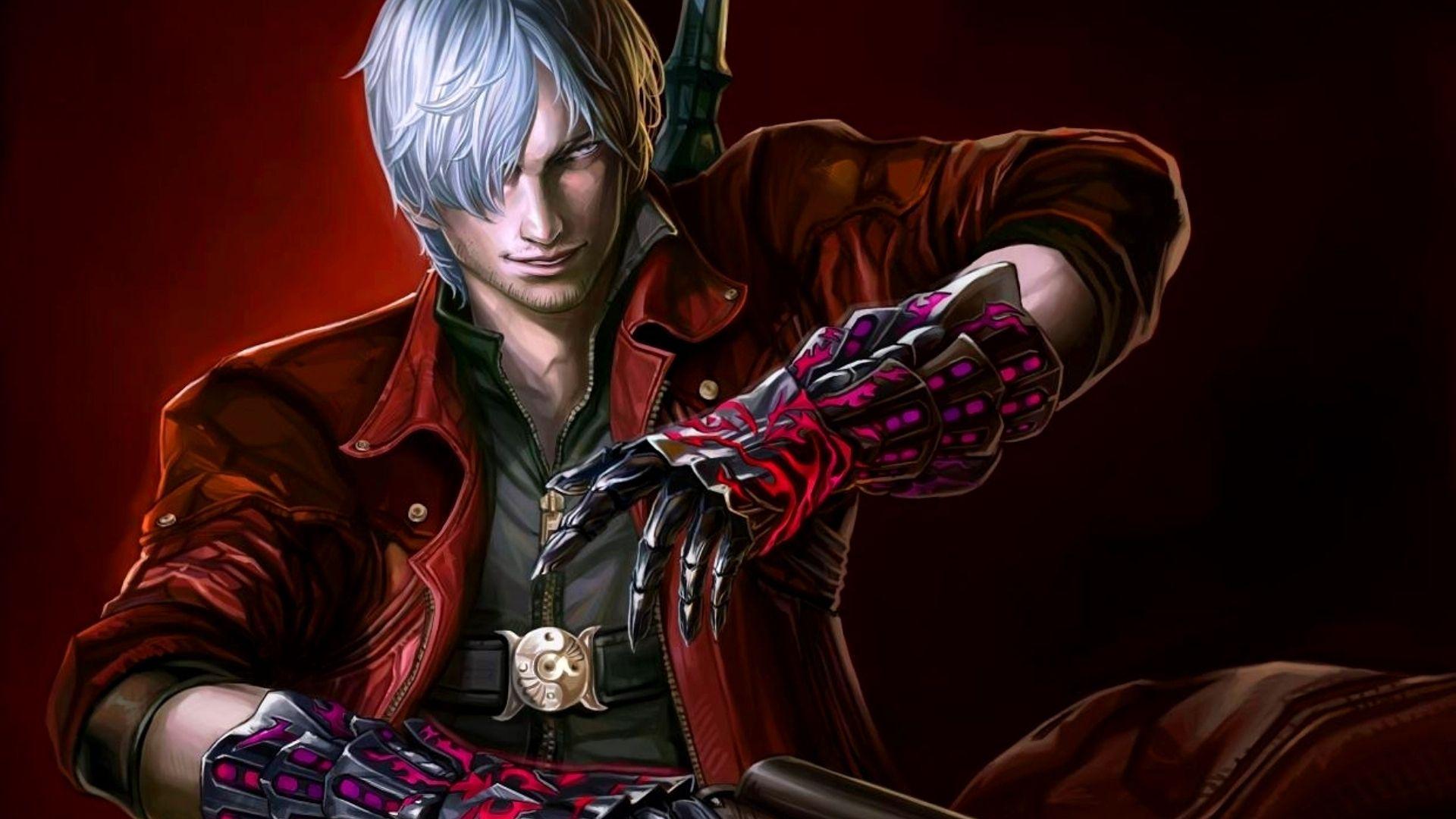 Capcom, Dante, Devil May Cry character, red cloak, white hair