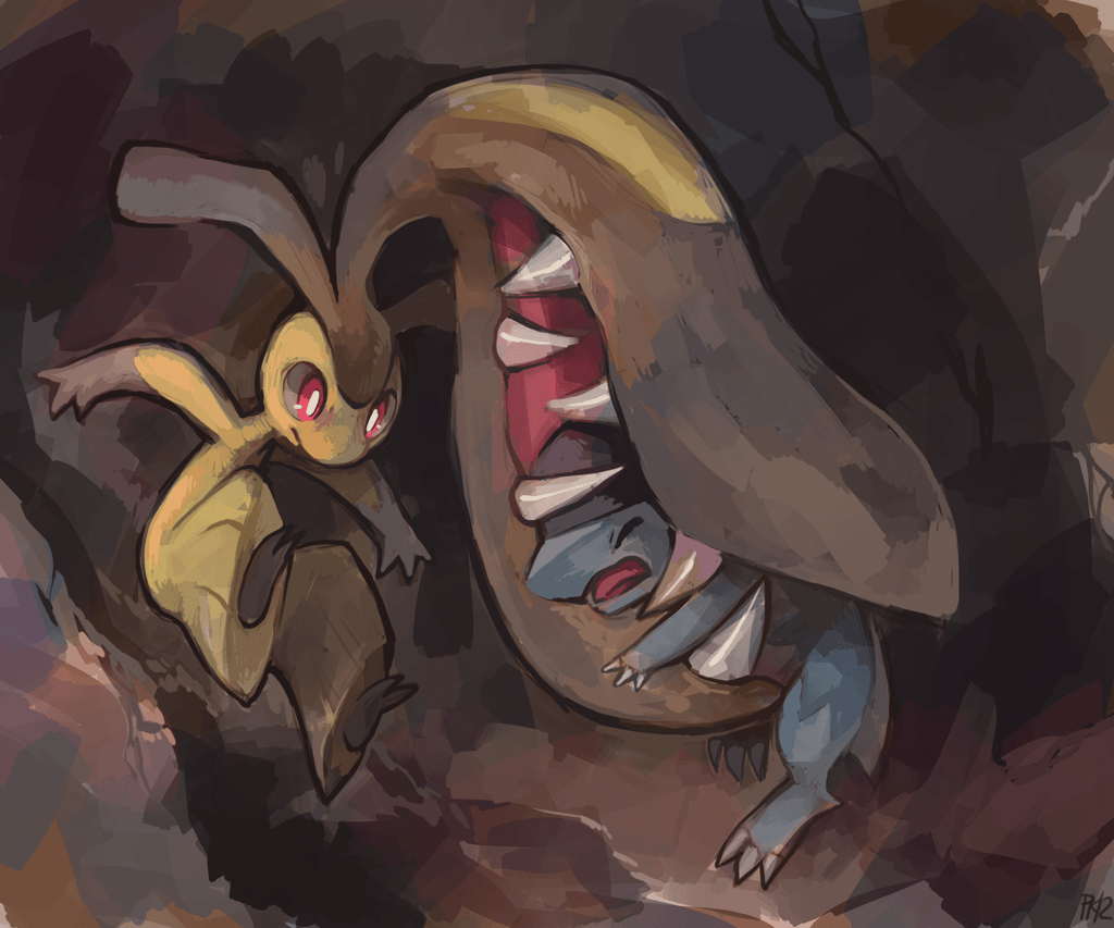 biting brown_background claws closed_eyes cranidos extra_mouth