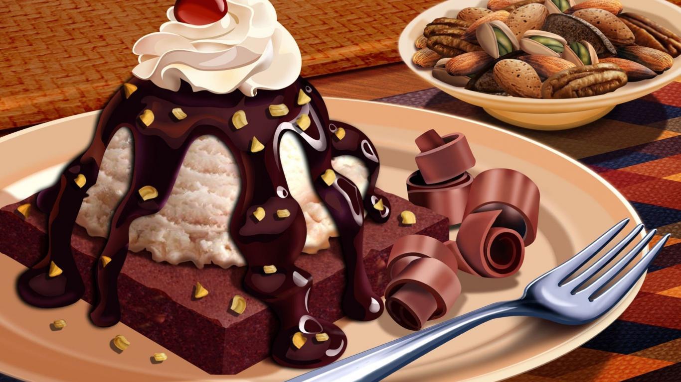 Chocolate Cake With Ice Cream HD Wallpaper, Background Image