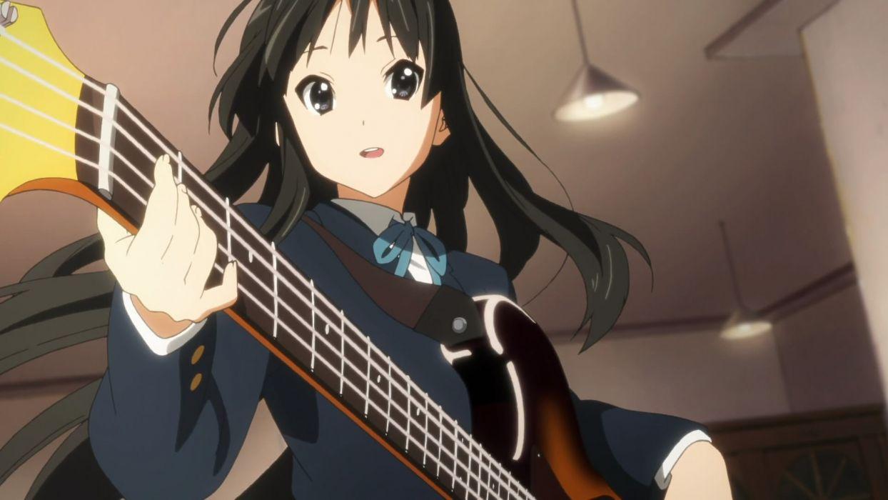 K ON! Guitars Akiyama Mio Smiling Open Mouth Anime Anime Girls