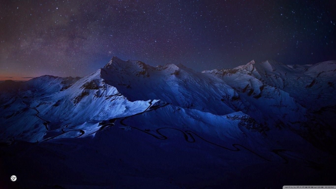 Mountain Snow Covered Mountains Night Stars Sky Nature Wallpaper