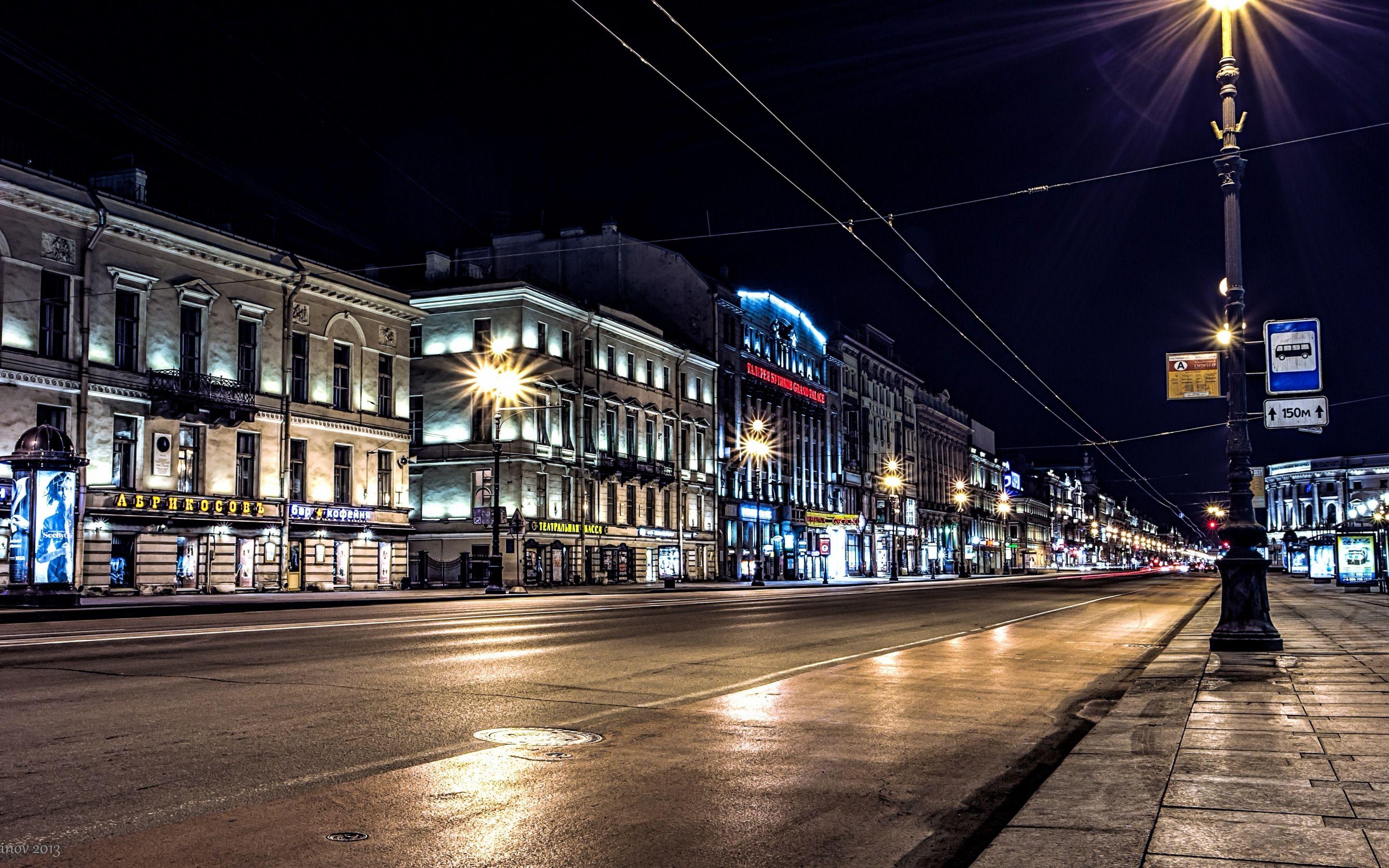 Wallpaper Russia, road, St Petersburg, Nevsky Prospekt, lights