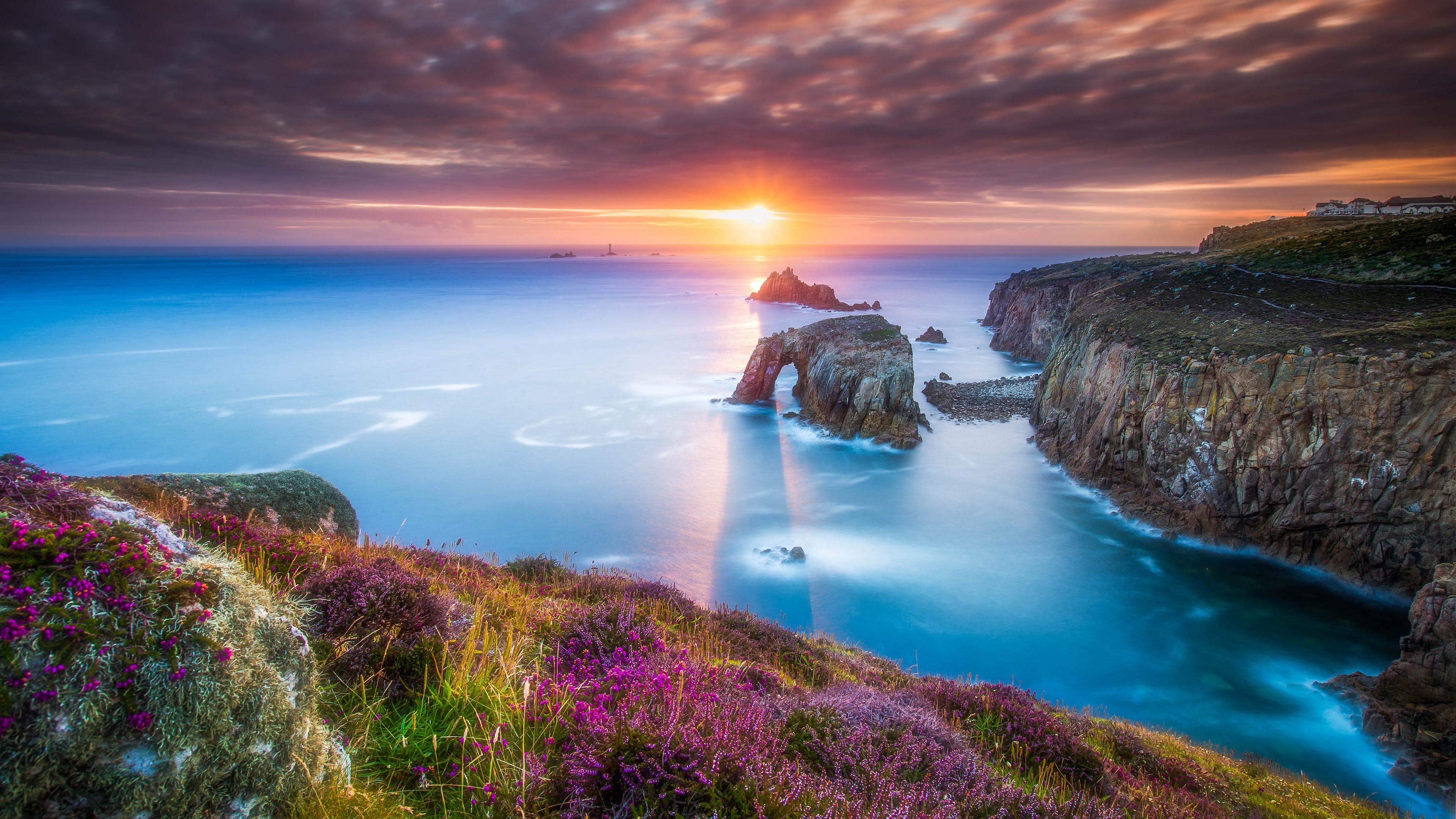 Cornish Coastal Sunset Scenery At Lands End Wallpaper. Wallpaper