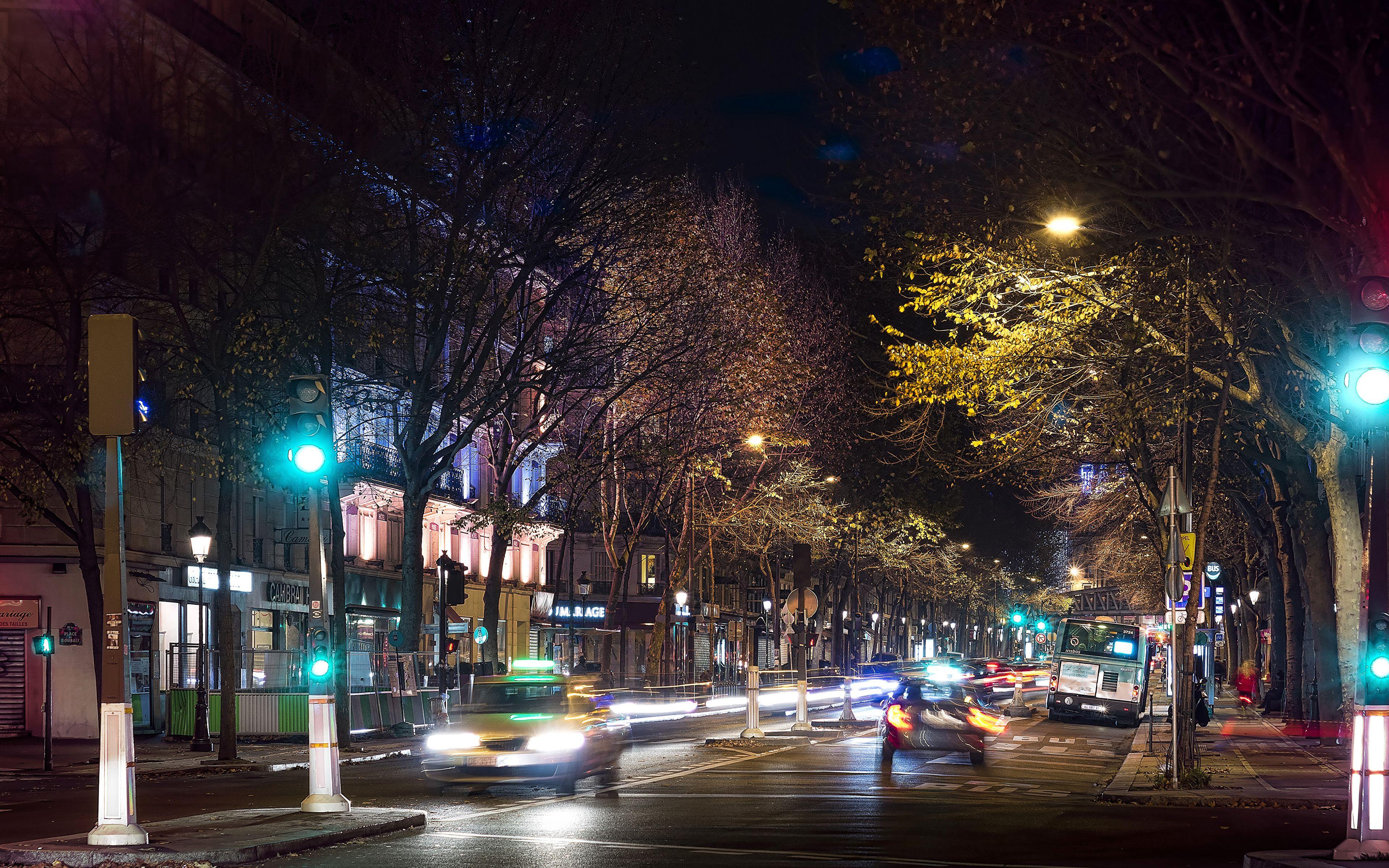 Wallpaper Paris France Street Night Street lights Cities 3840x2400