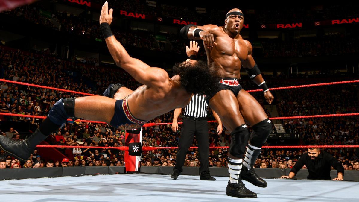 Roman Reigns, Braun Strowman & Bobby Lashley vs. Jinder Mahal, Kevin