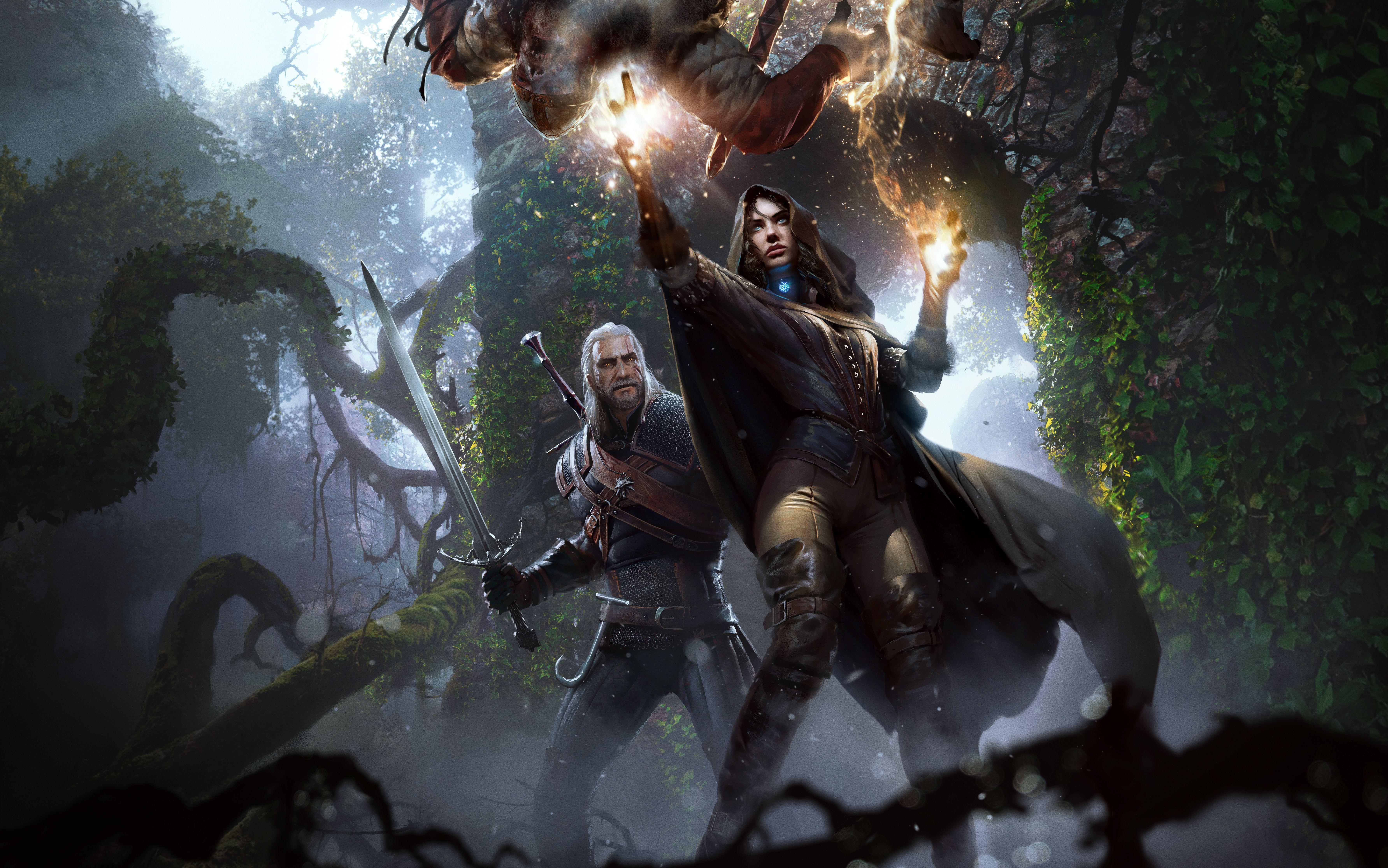 Wallpaper The Witcher 3: Wild Hunt, Yennefer, Geralt, 5K