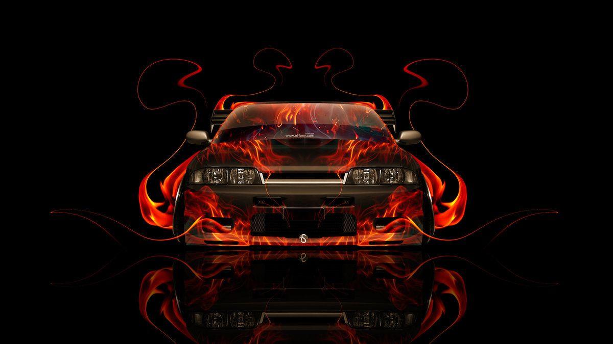 Nissan Skyline GTR R33 JDM Front Fire Abstract Car 2014 Art HD