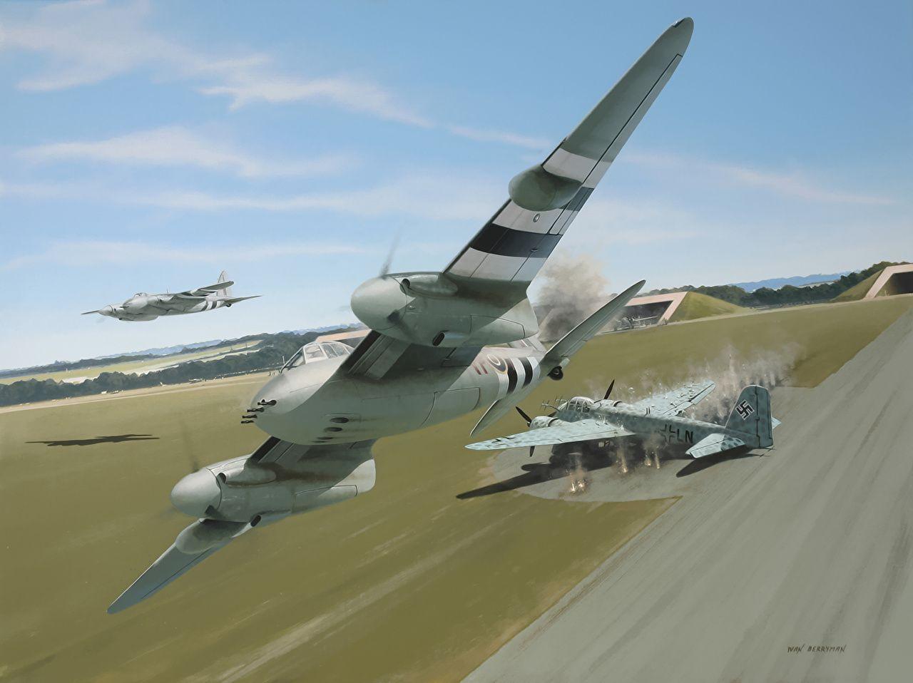 Image Airplane de havilland mosquito british airplane ww2 Painting
