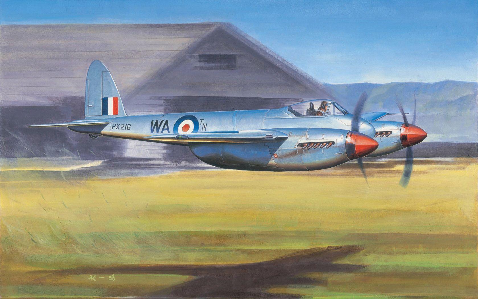de Havilland Mosquito RAF. WWII Aviation Art. De