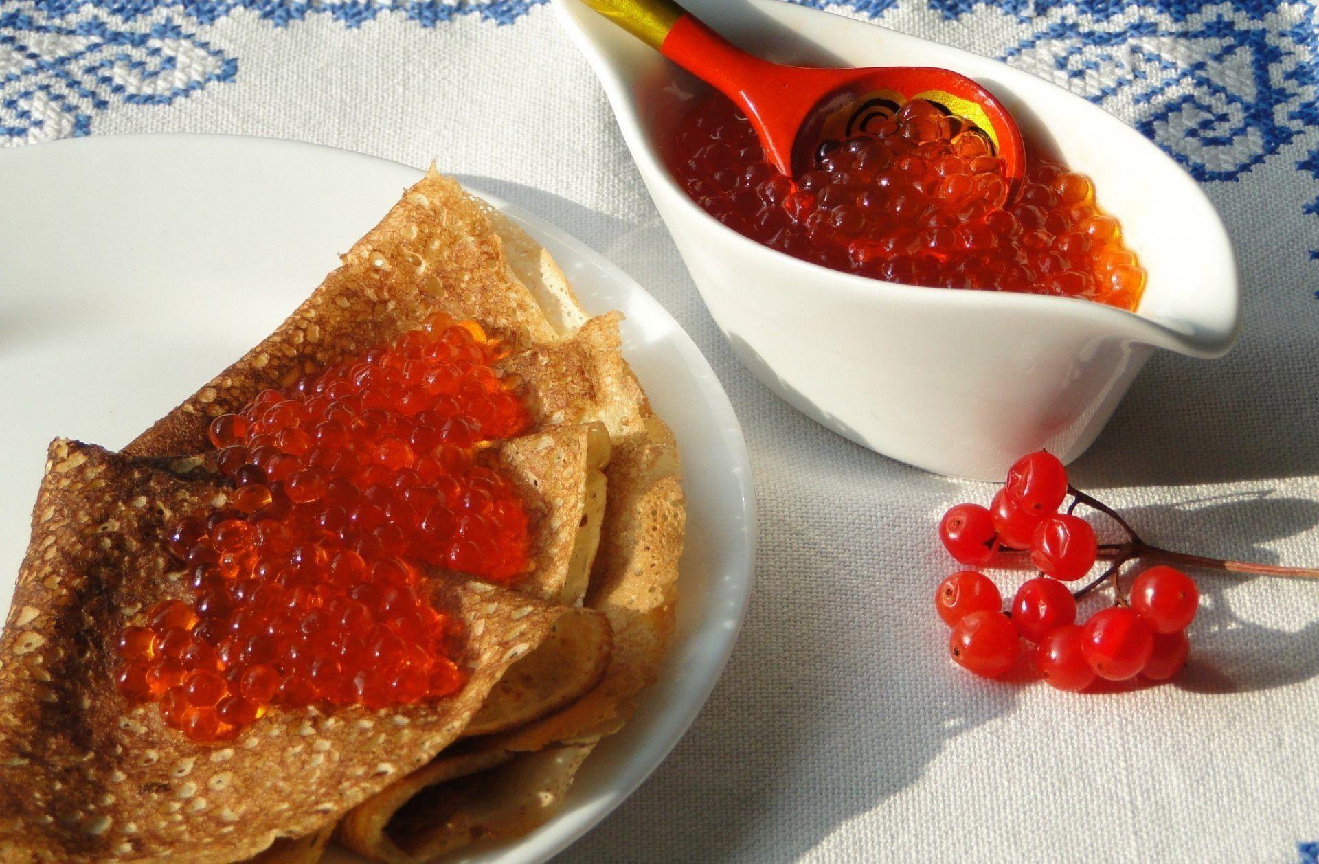 food red caviar pancakes background wallpaper widescreen full screen