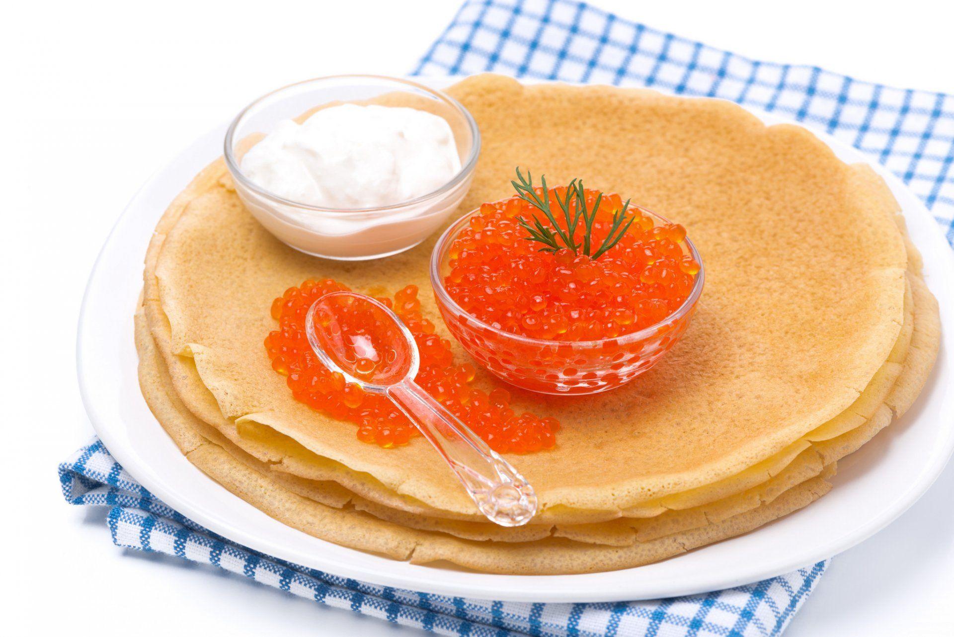 pancakes red caviar caviar sour cream HD wallpaper