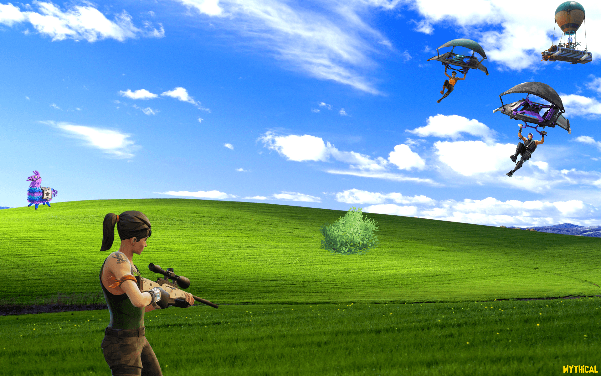 Fortnite inspired windows xp bliss wallpaper i made hope you guys