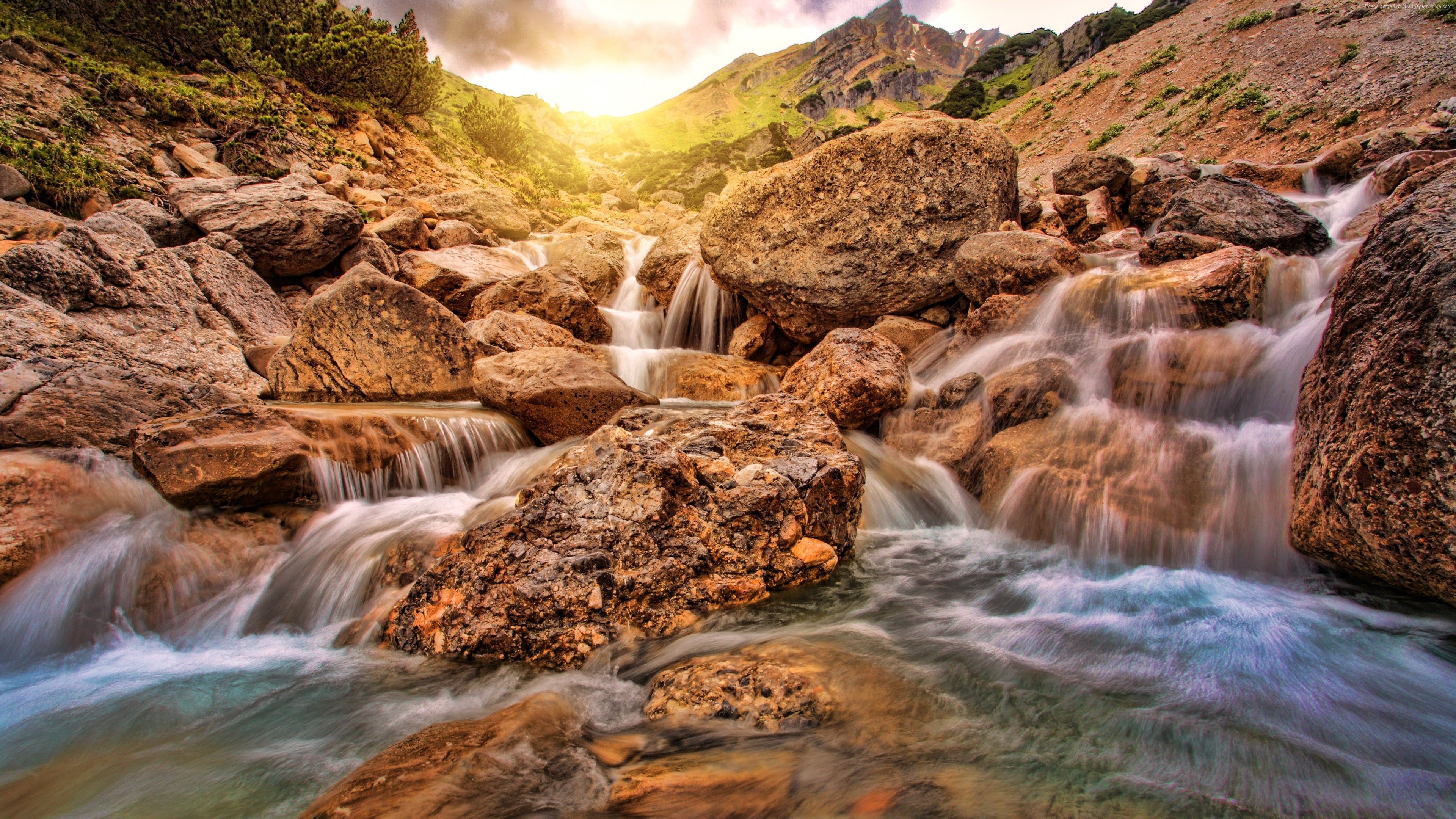 Wallpaper Waterfall, Alpine, 4K, Travel Wallpaper Download