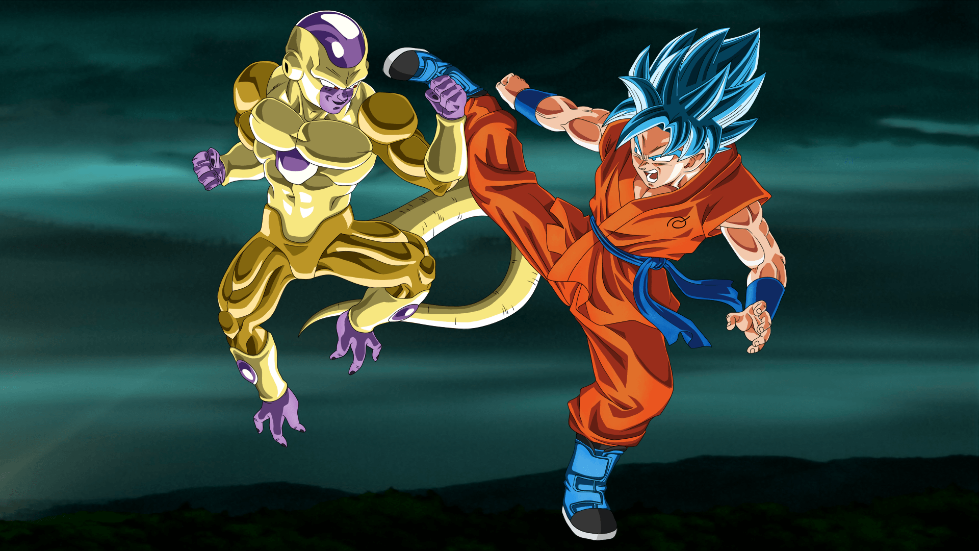 Gold Frieza vs SSGSS Goku no aura 1920x1080