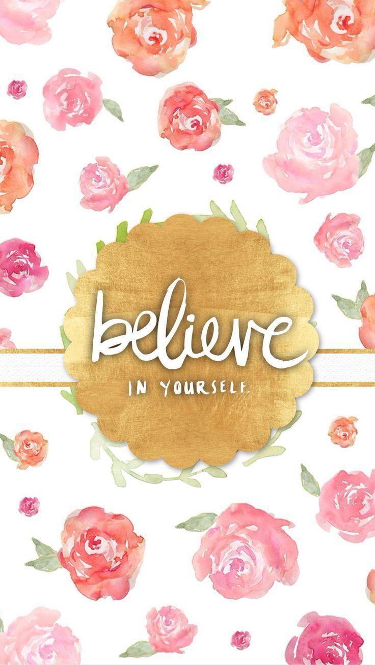 Floral watercolour gold 'Believe' iphone phone wallpaper background