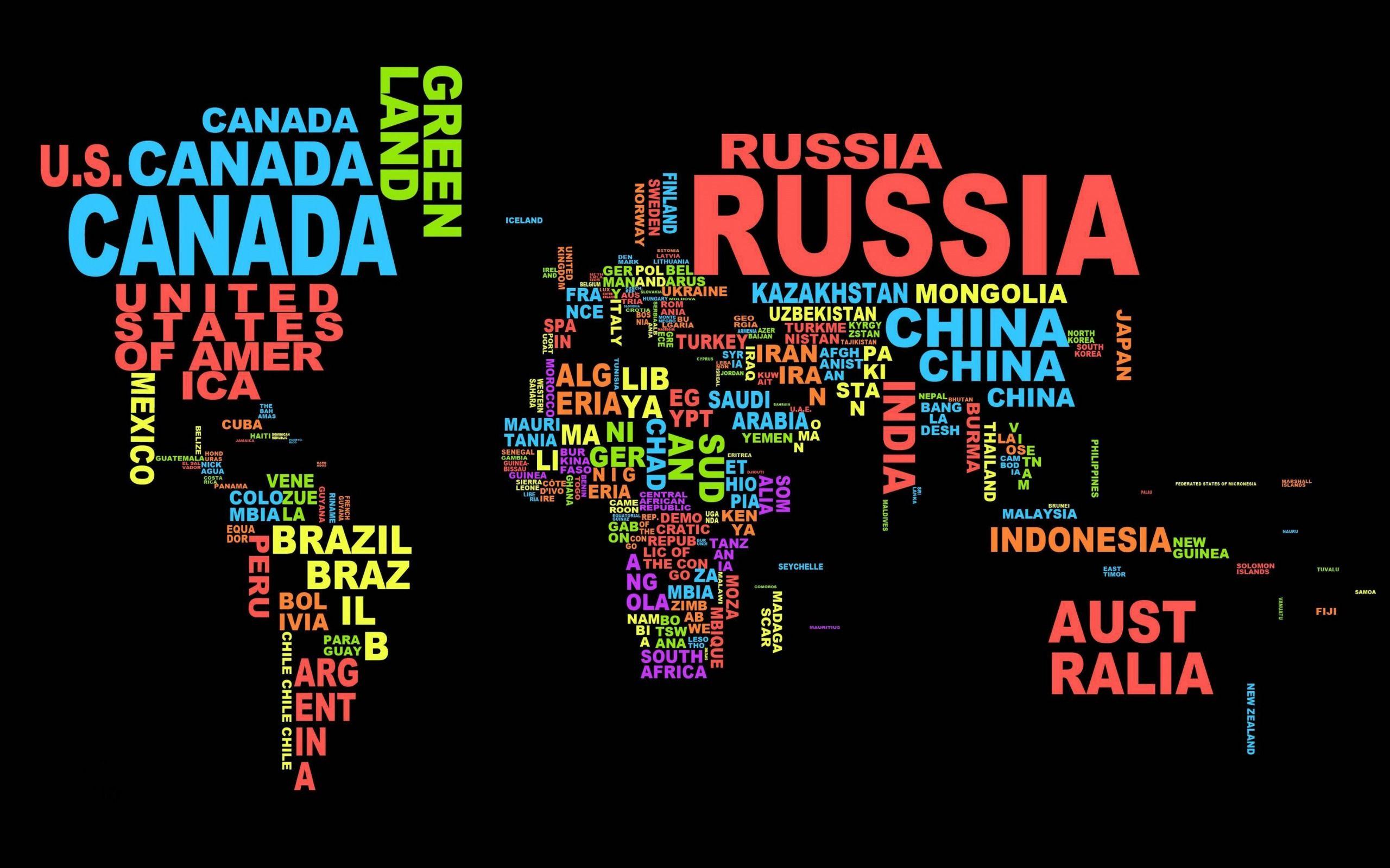 Download wallpaper World map, typography, names of countries