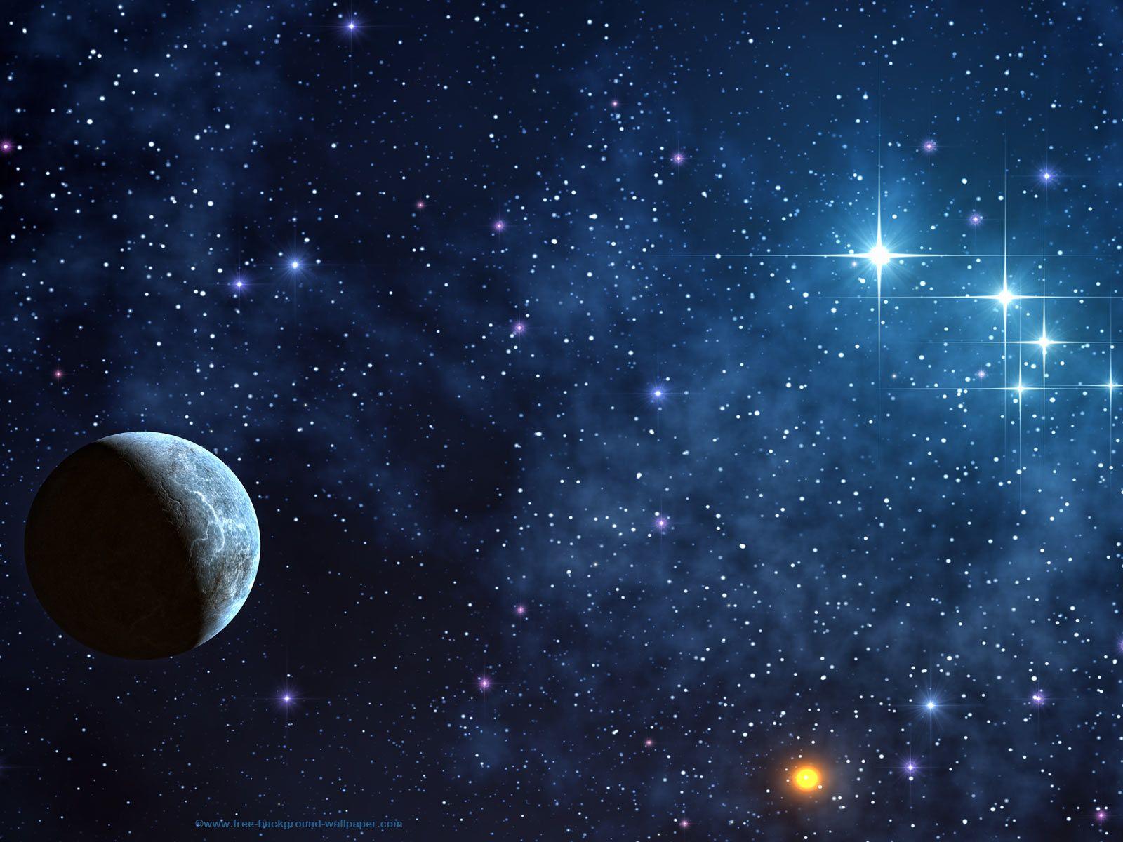 Free space background of bright shinning stars against a deep blue